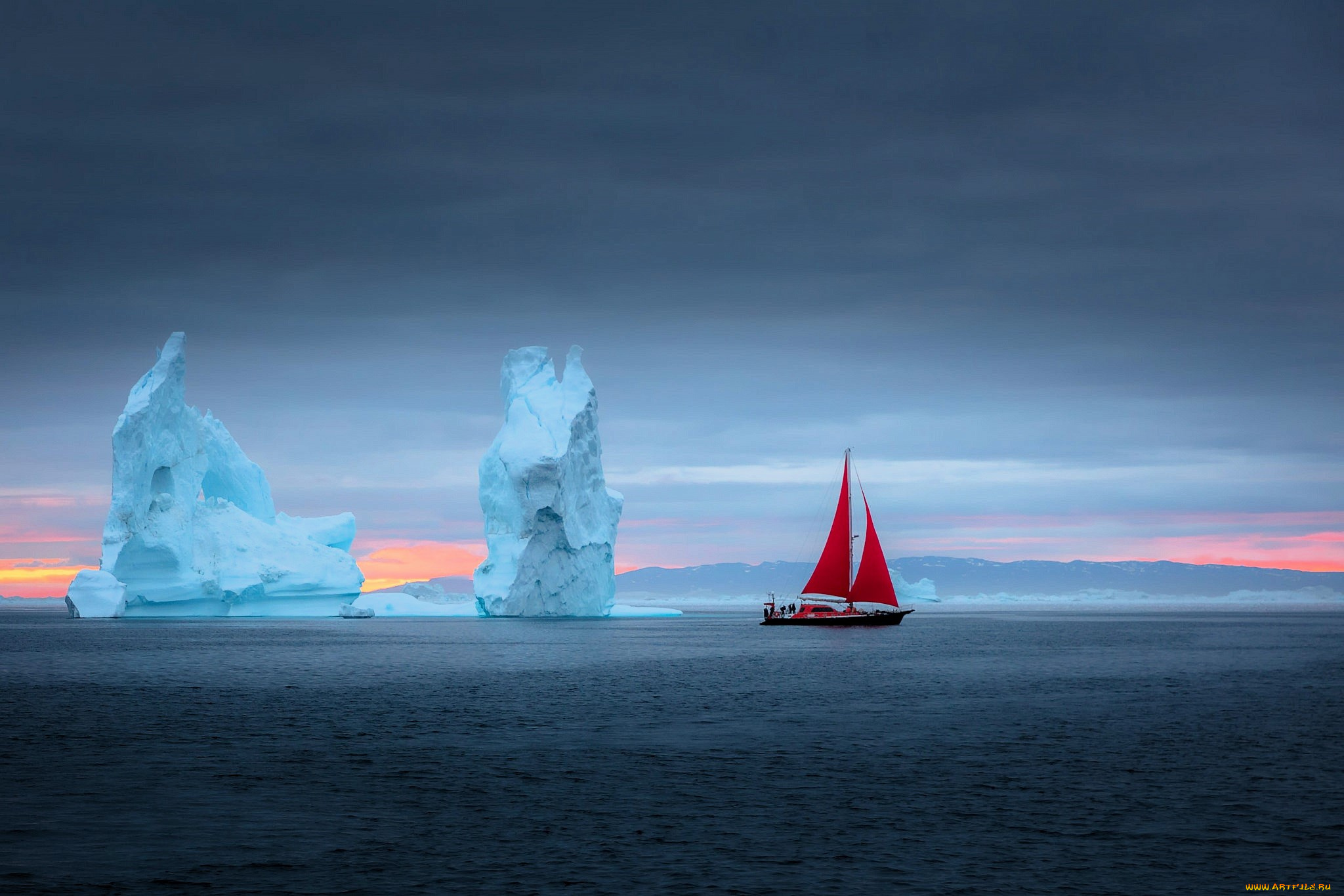 корабли, яхты, яхта, паруса, море, лед, айсберги