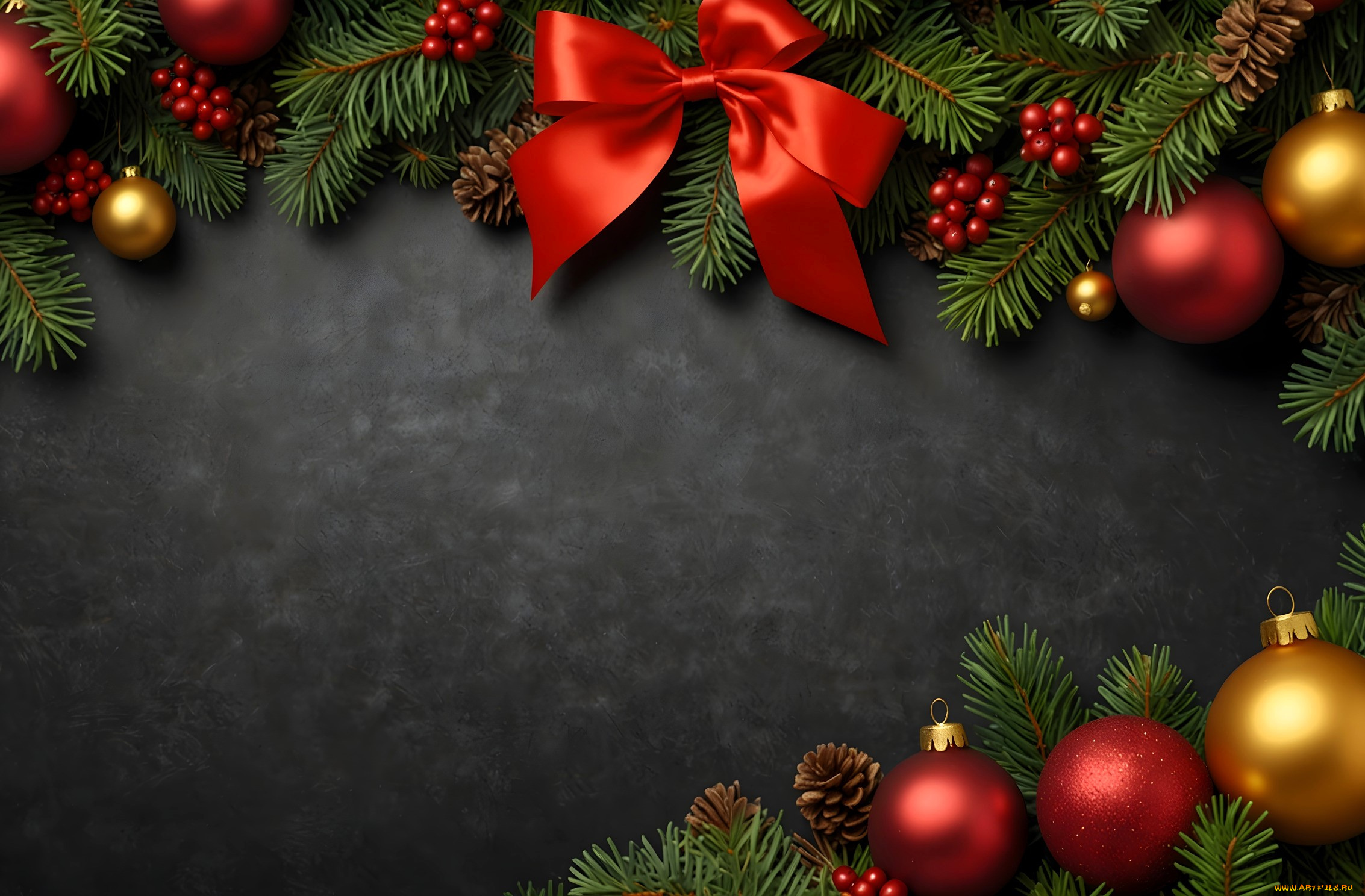 праздничные, украшения, ёлка, ветки, ягоды, бант, шары