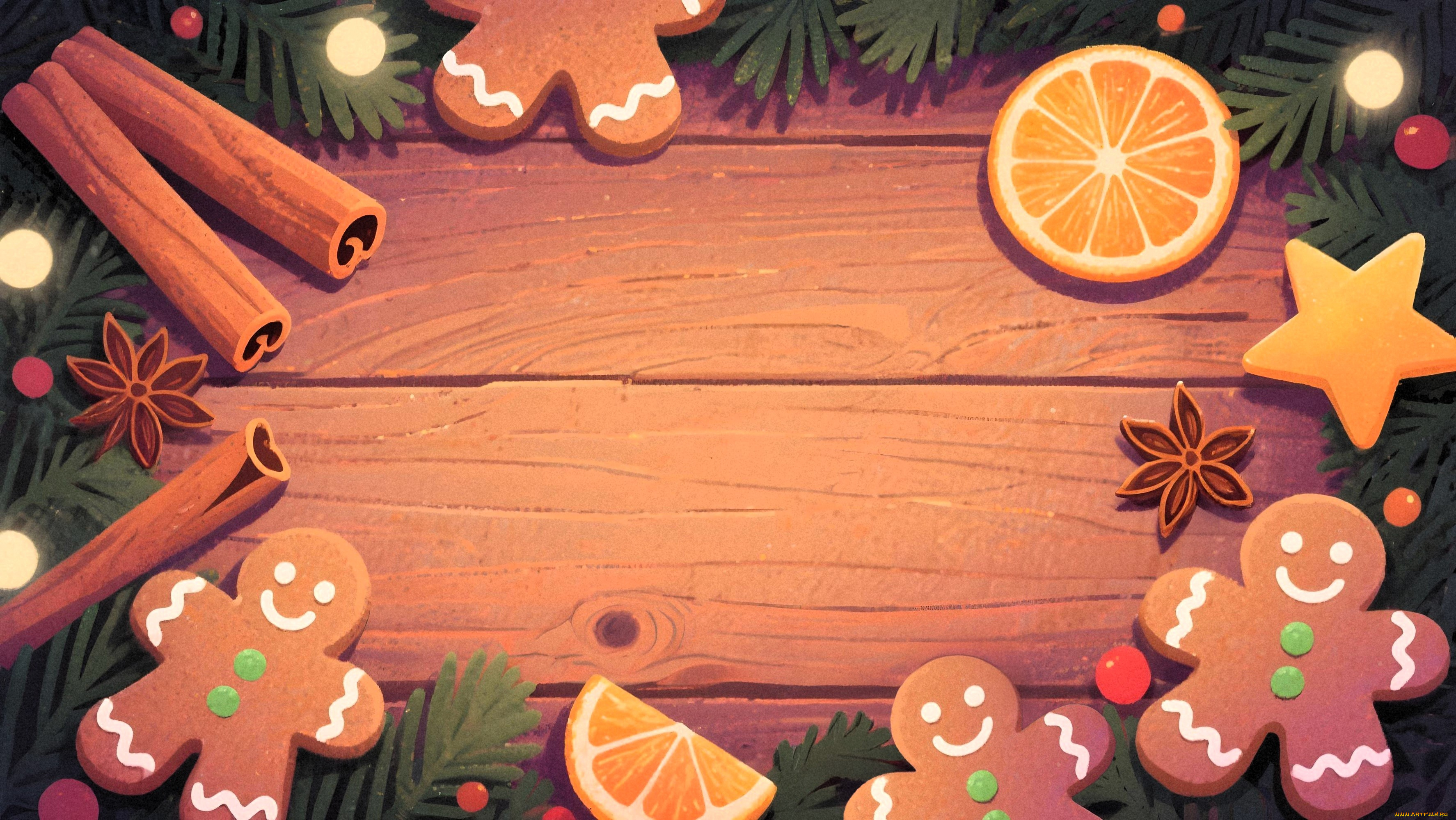 праздничные, угощения, ёлка, ветки, корица, пряники, ваниль, лимон