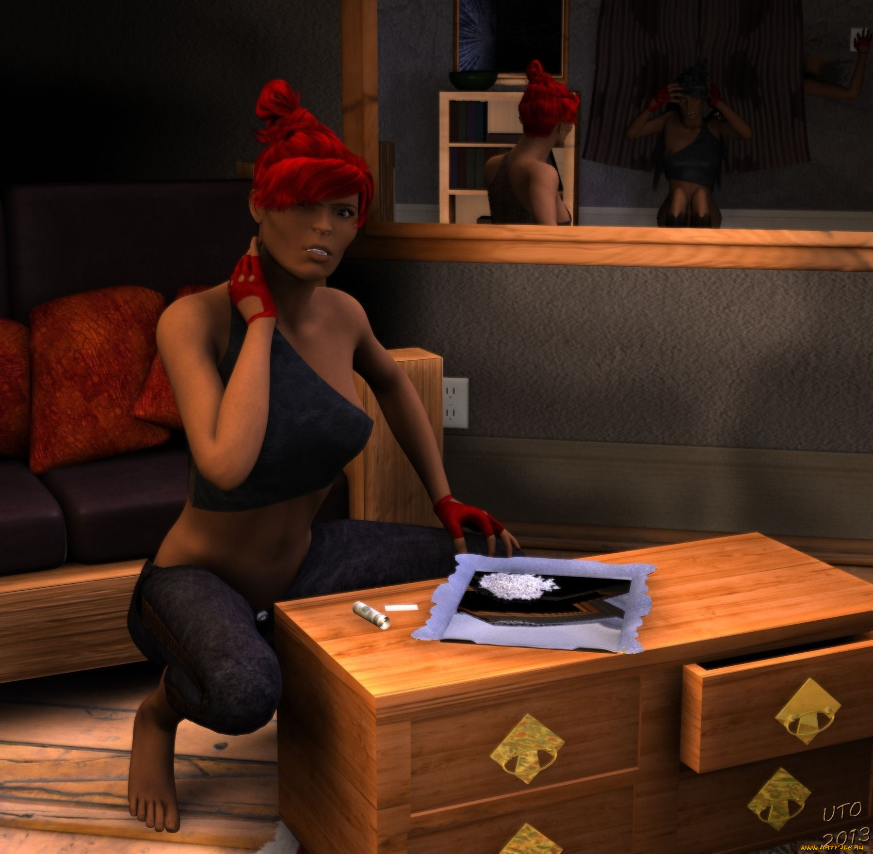 3д, графика, people, люди, девушка, тумбочка