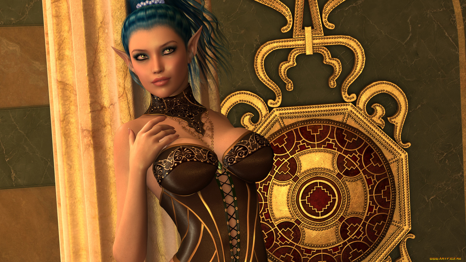 эльф, 3д, графика, elves, эльфы, узор, стены, эльфийка, корсет