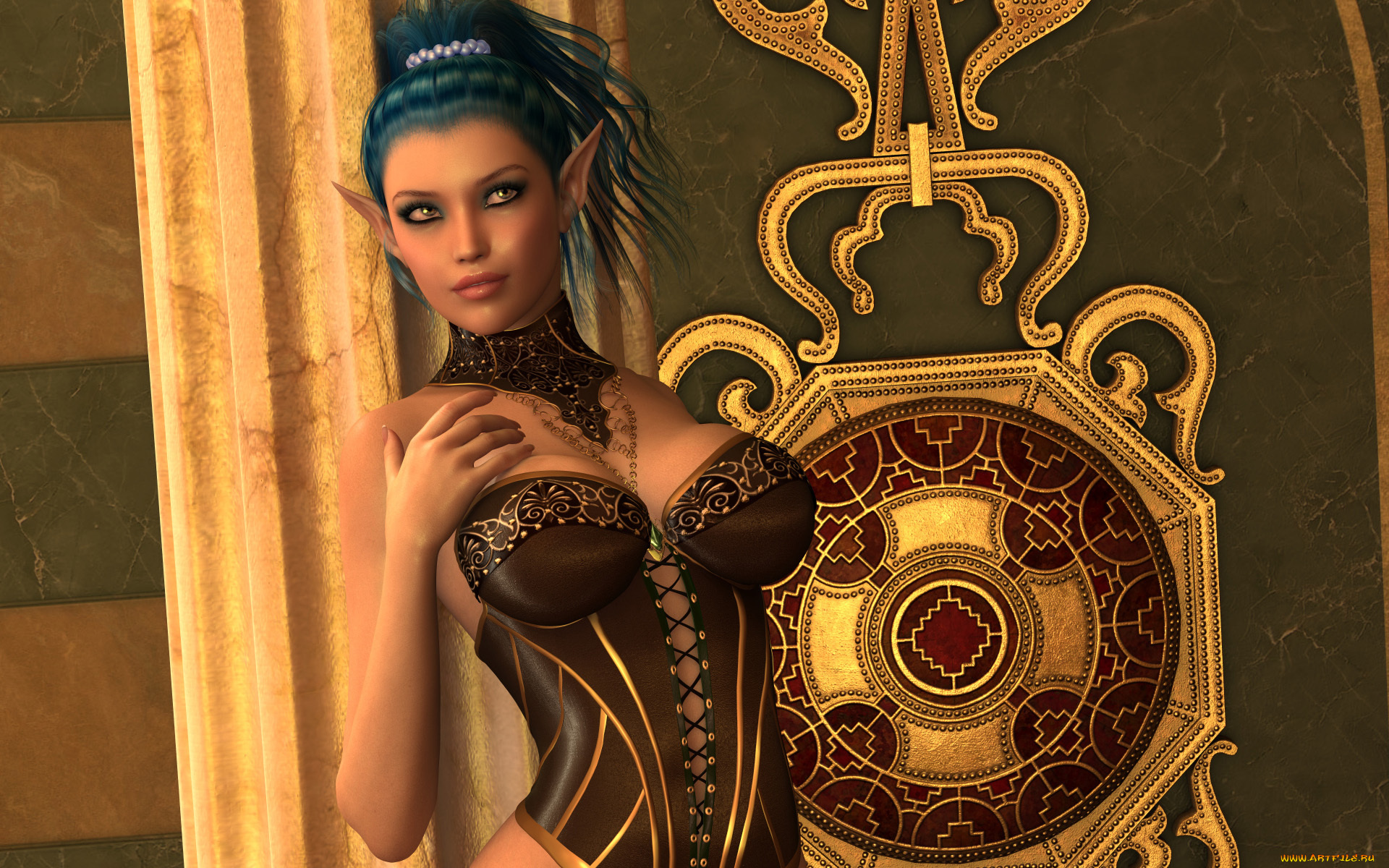 эльф, 3д, графика, elves, эльфы, узор, стены, эльфийка, корсет