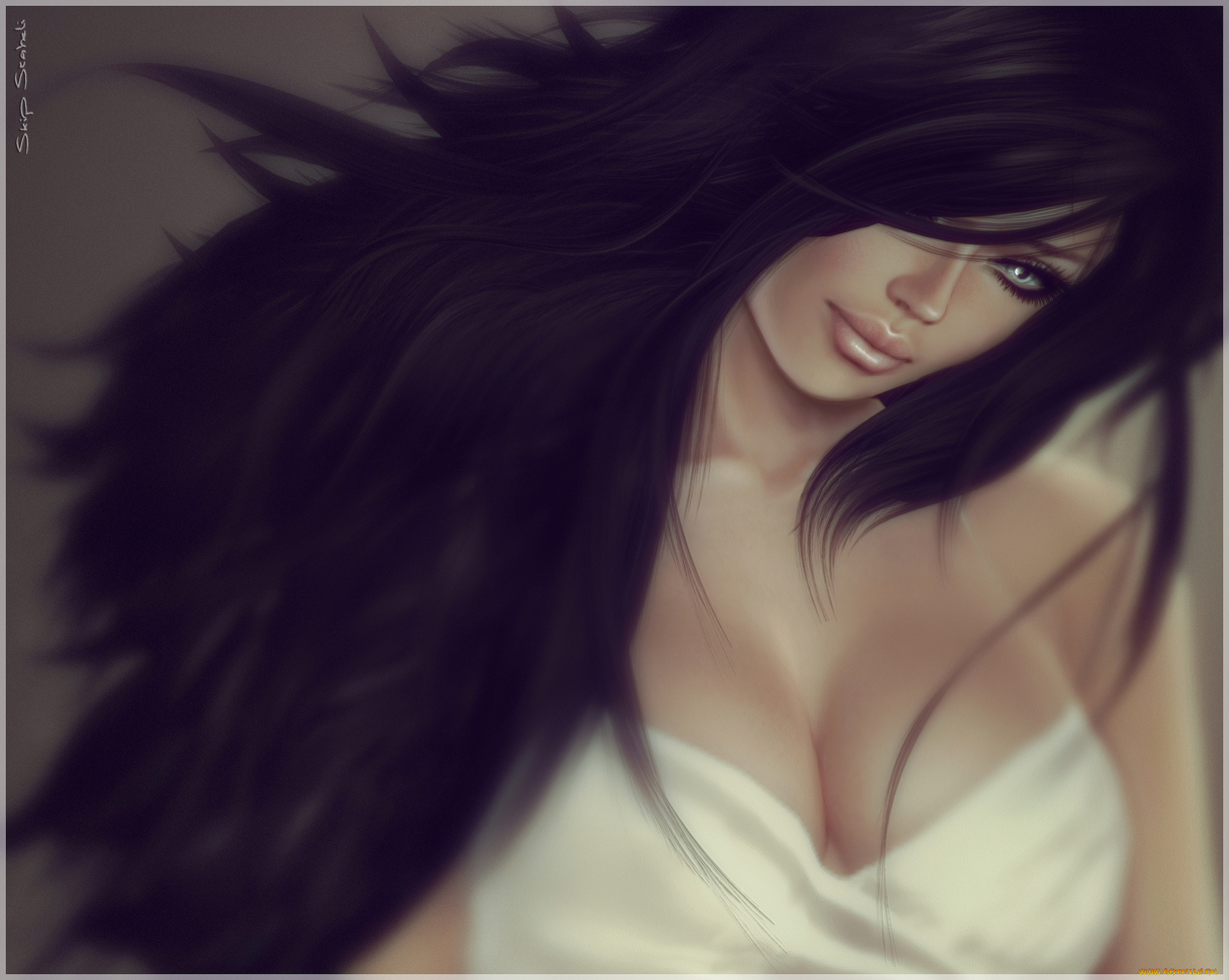 3д, графика, people, люди, брюнетка, задумчивость, волосы, девушка