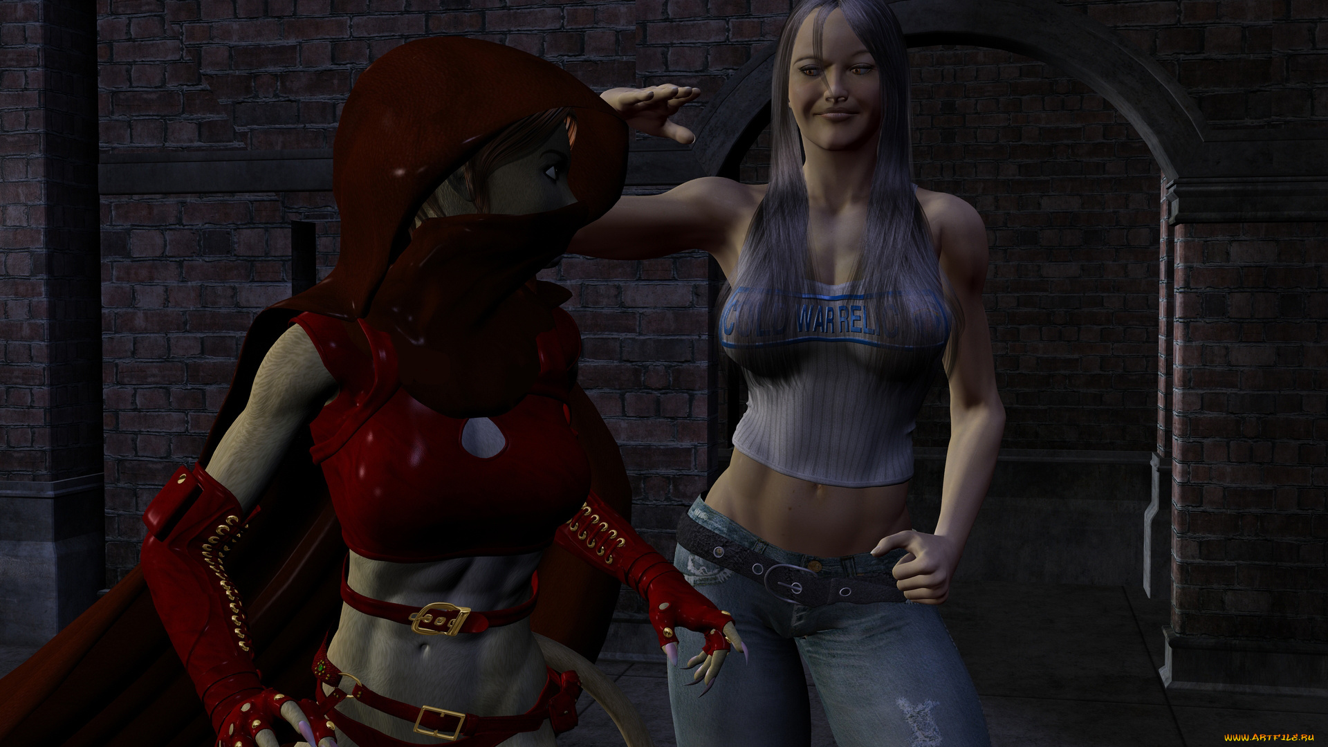 3д, графика, fantasy, , фантазия, девушка, стена, кошка