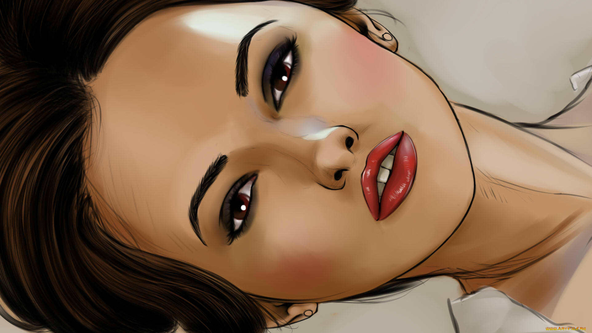 рисованные, люди, взгляд, девушка, живопись, карие, глаза, макияж, лицо