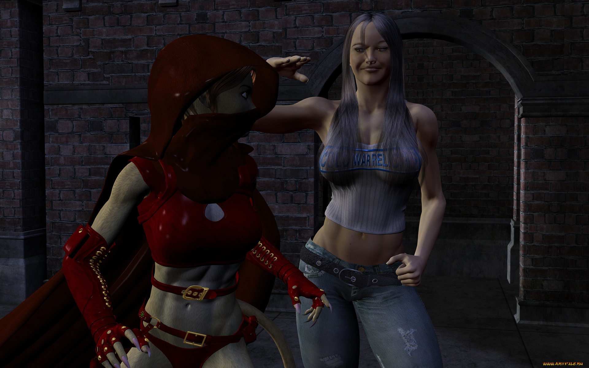 3д, графика, fantasy, , фантазия, девушка, стена, кошка