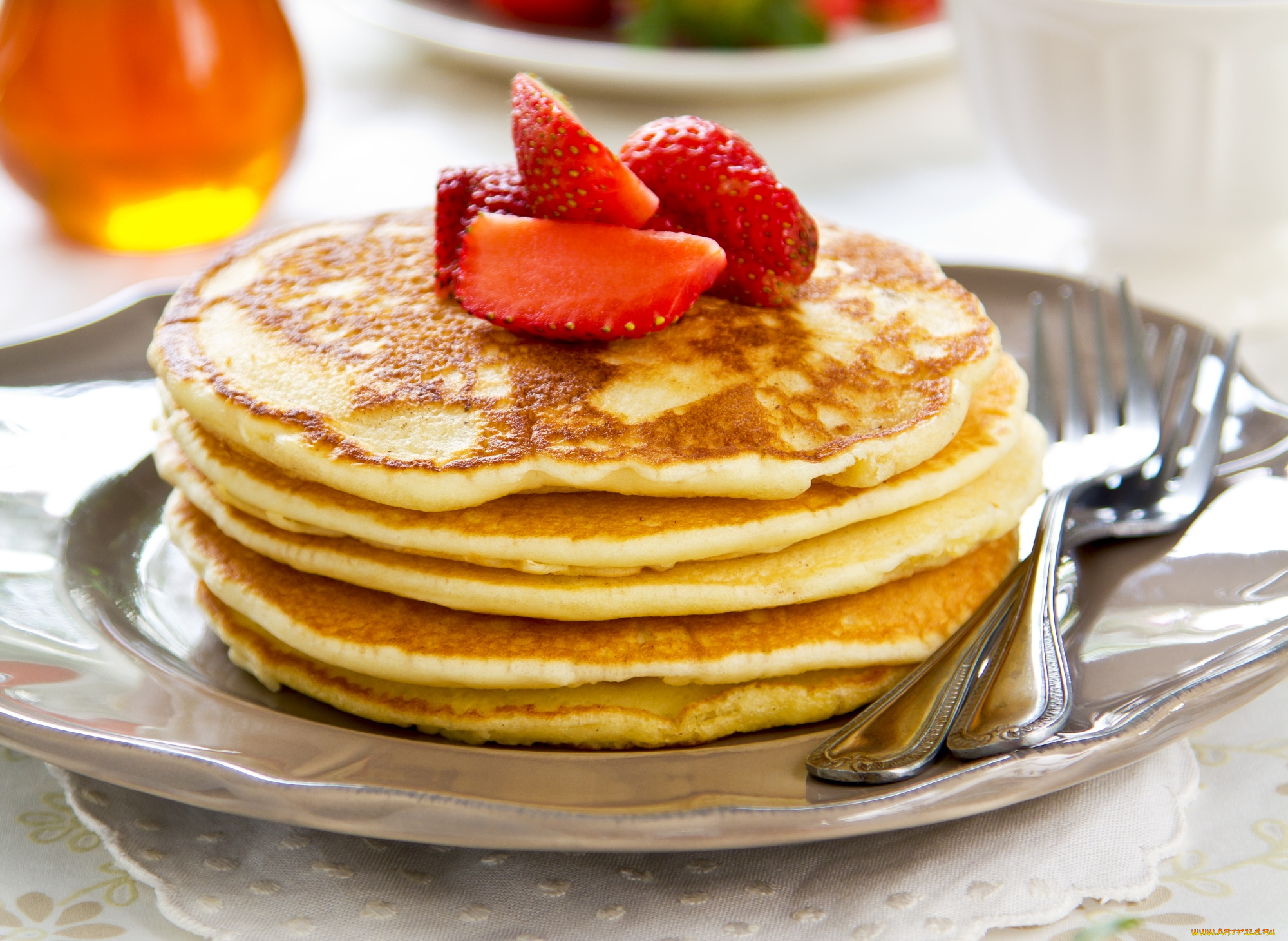еда, блины, , оладьи, блинчики, клубника