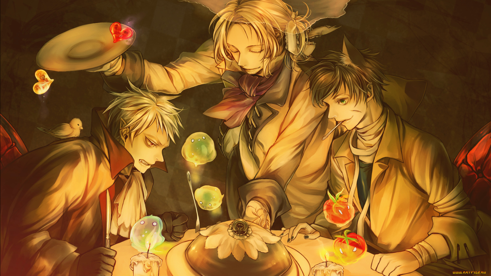 аниме, hetalia, , axis, powers, ночь, еда, парни, арт