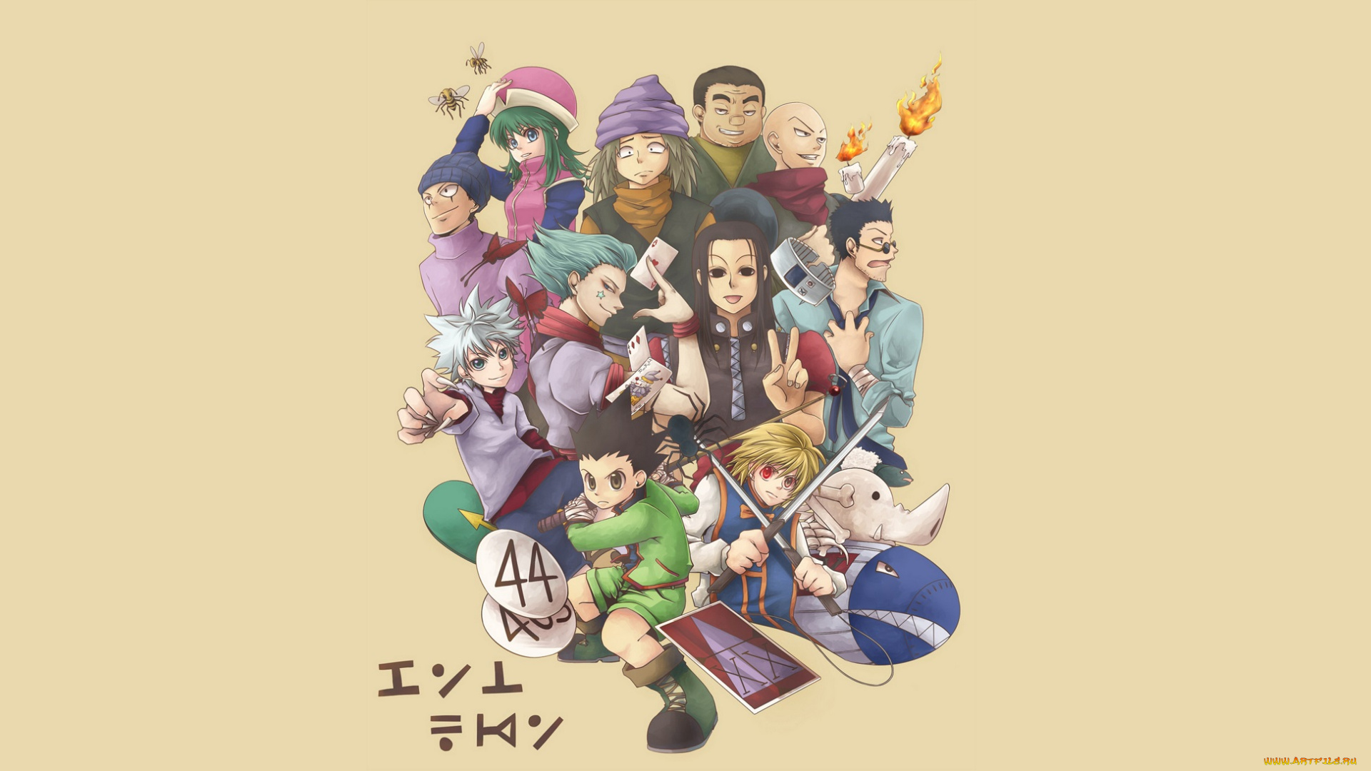 аниме, hunter, x, hunter, иллуми, леорио, курапика, киллуа, хисока, гон, арт, фон, персонажи