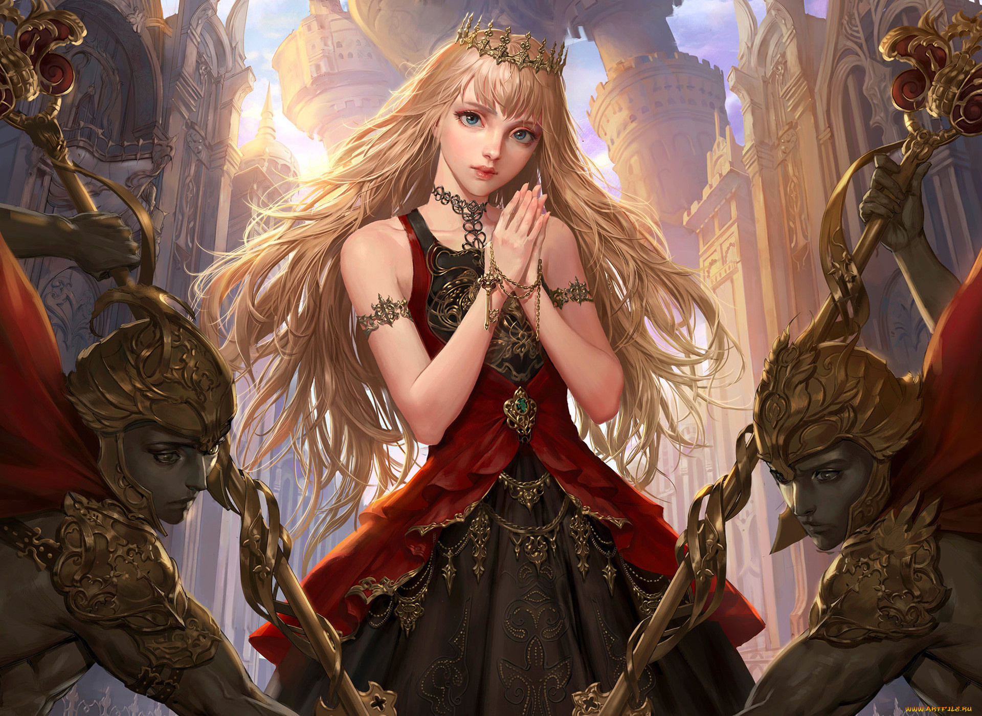 видео, игры, legend, of, the, cryptids, арт, legend, of, the, cryptids, фэнтази, девушка, взгляд, стражи, корона, платье