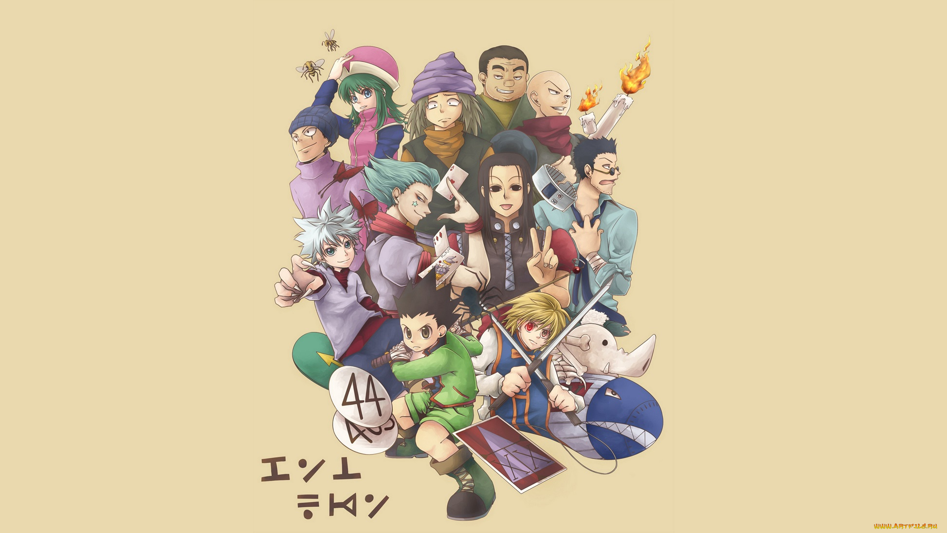 аниме, hunter, x, hunter, иллуми, леорио, курапика, киллуа, хисока, гон, арт, фон, персонажи