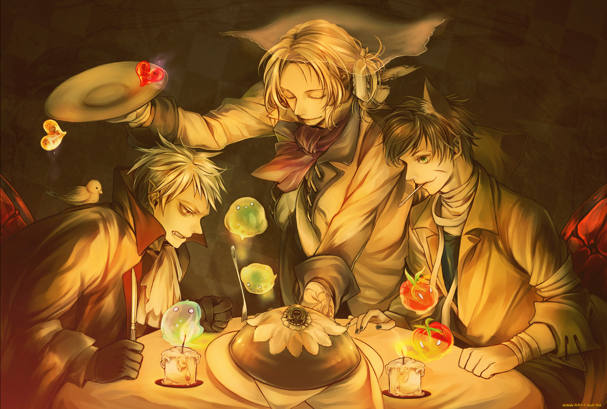 аниме, hetalia, , axis, powers, ночь, еда, парни, арт