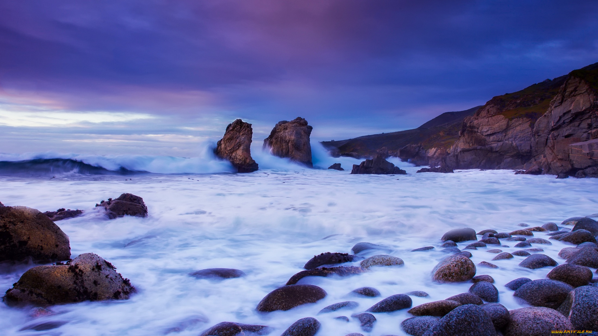 природа, побережье, море, камни