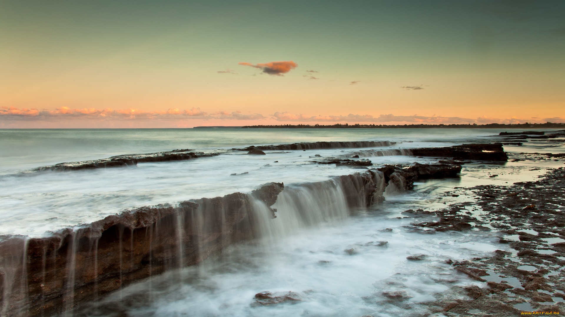 природа, водопады, камни, поток