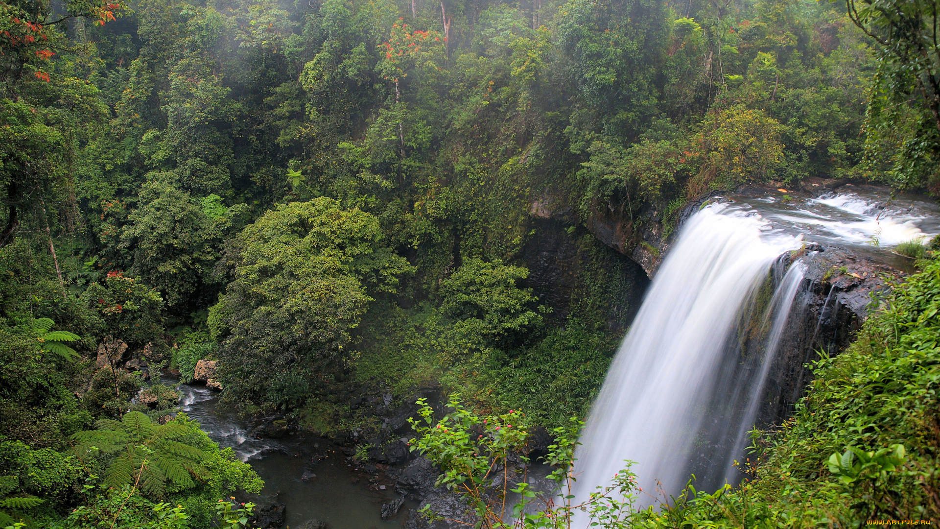 природа, водопады, скала, поток