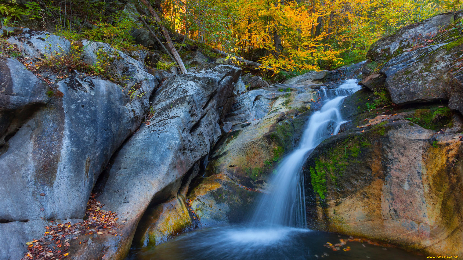 природа, водопады, скалы, лес, водопад, деревья
