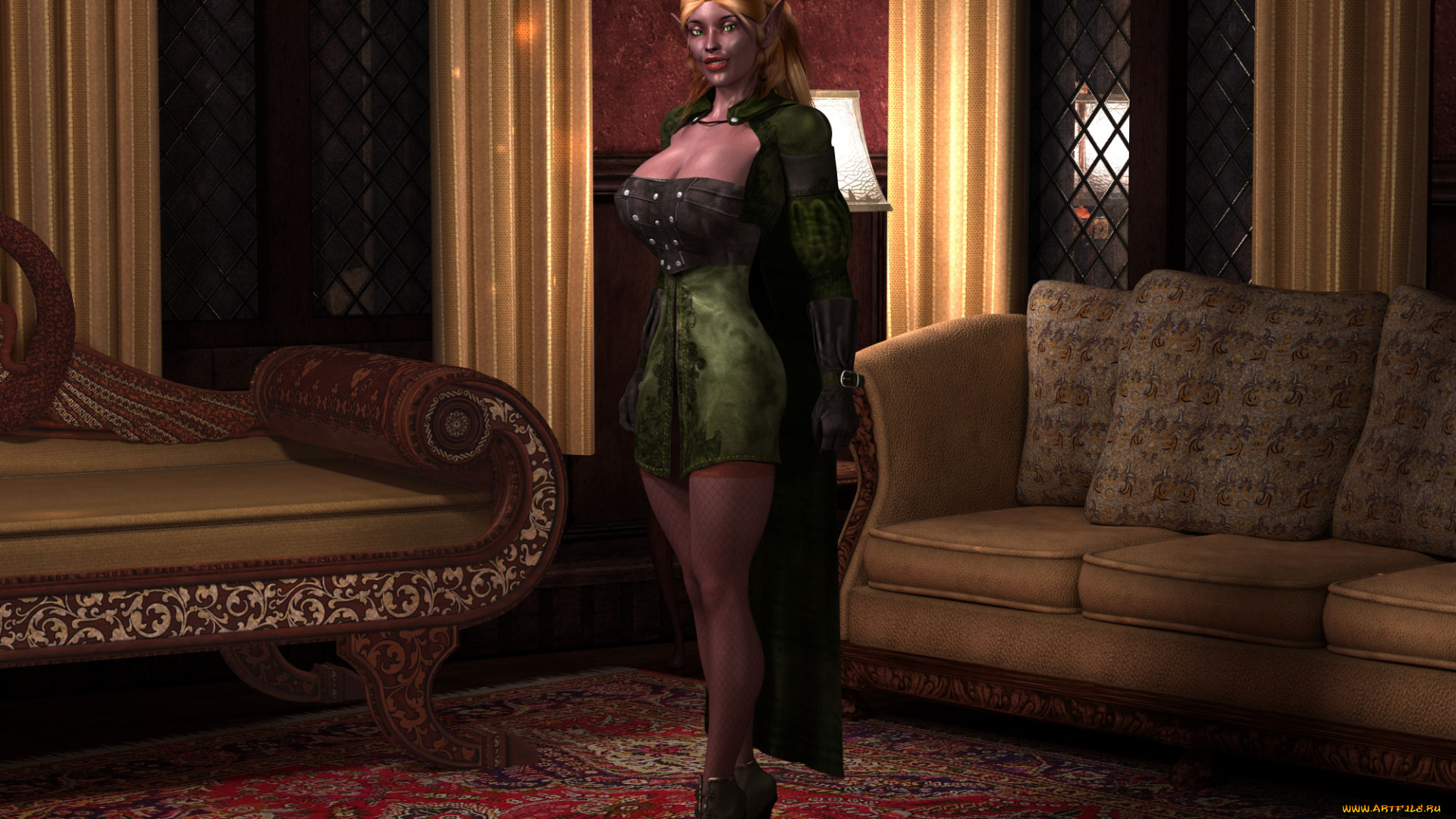 3д, графика, эльфы, , elves, взгляд, фон, эльфийка