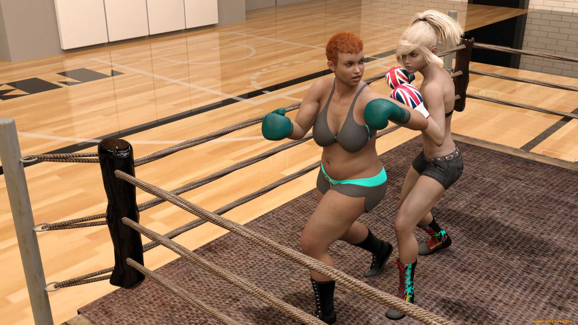3д, графика, спорт, , sport, бокс, ринг, фон, взгляд, девушки