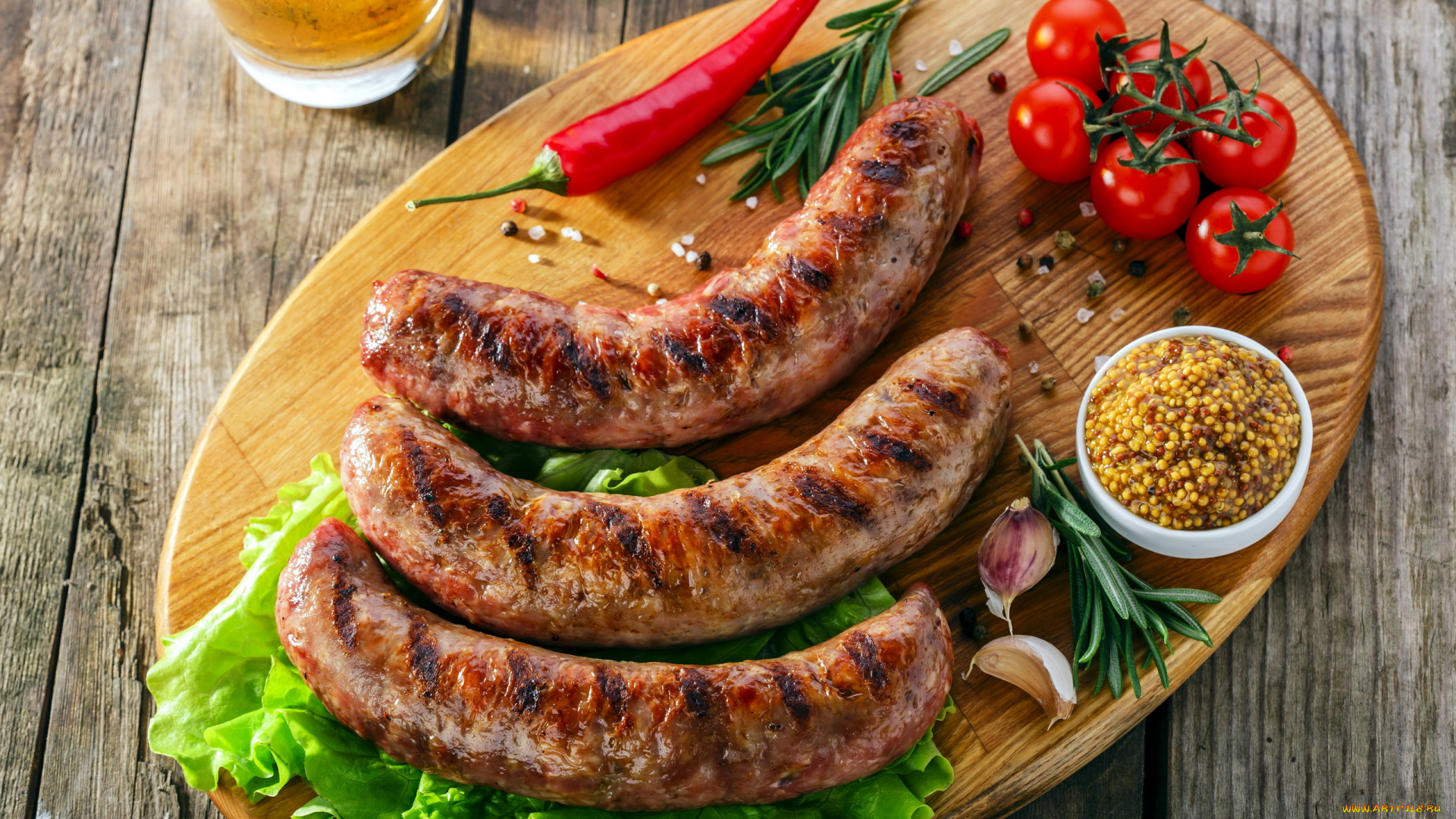 еда, колбасные, изделия, помидоры, розмарин, горчица, перец, чеснок, колбаски, томаты