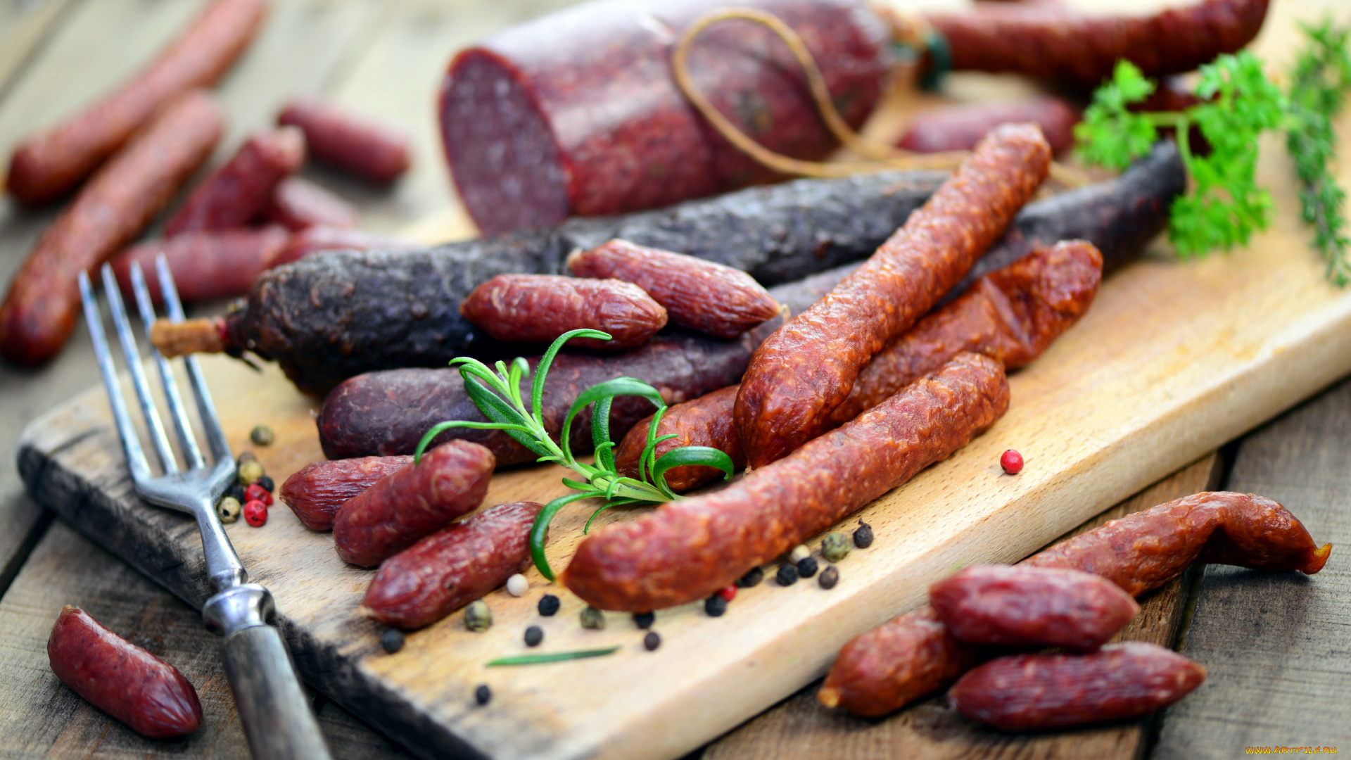 еда, колбасные, изделия, розмарин, перец, колбаса, копченая