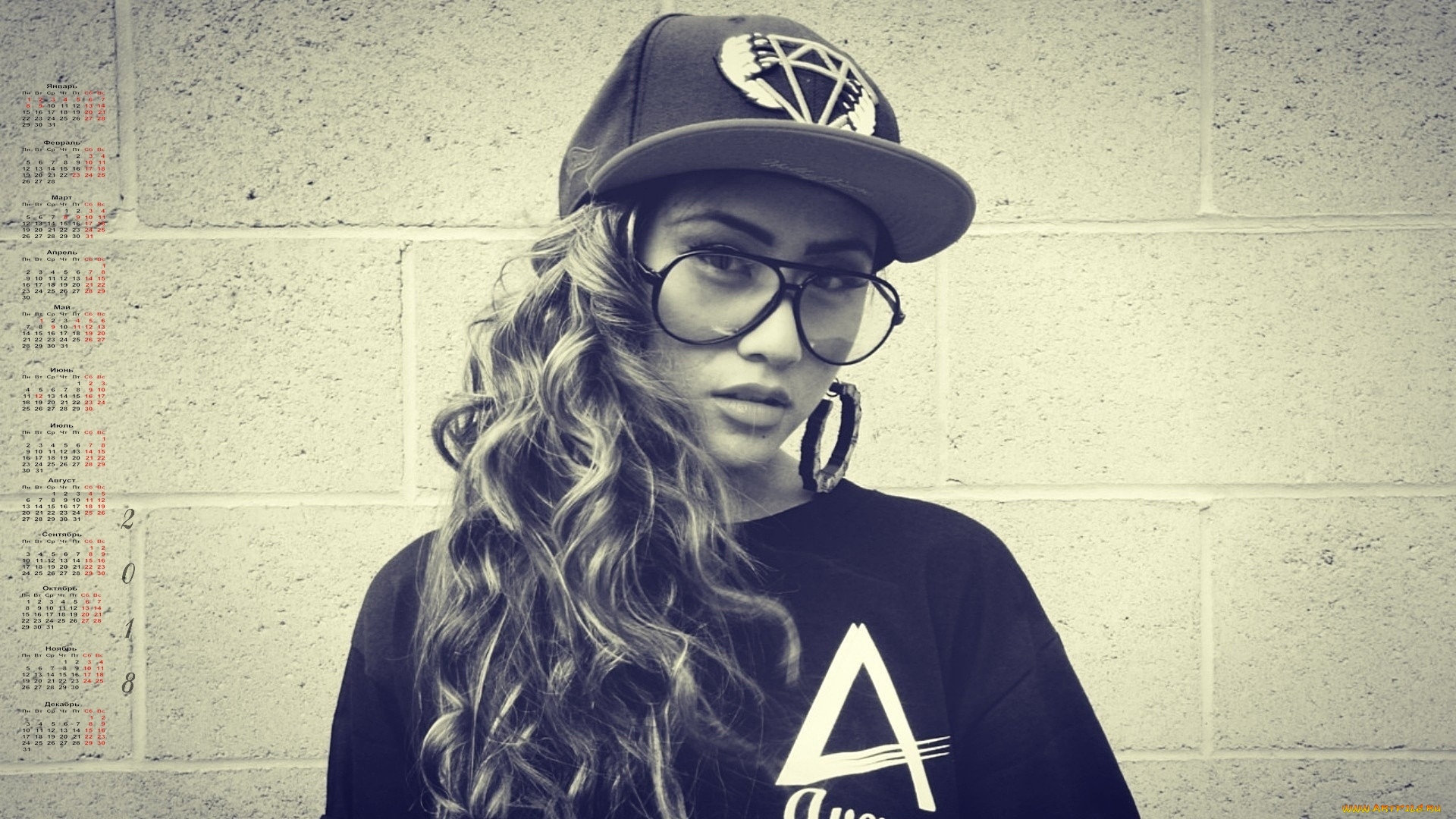 календари, девушки, 2018, взгляд, очки, кепка