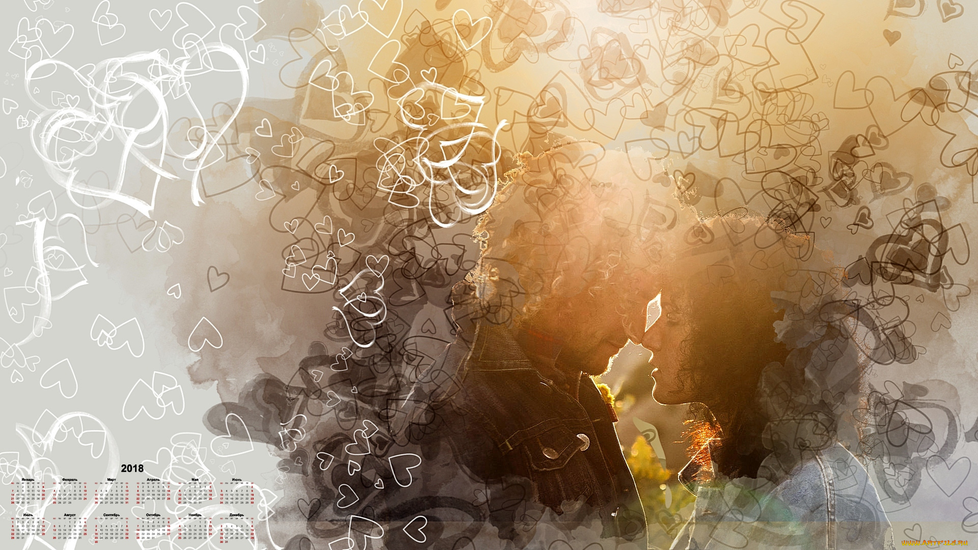календари, компьютерный, дизайн, 2018, парень, девушка, сердце, узор