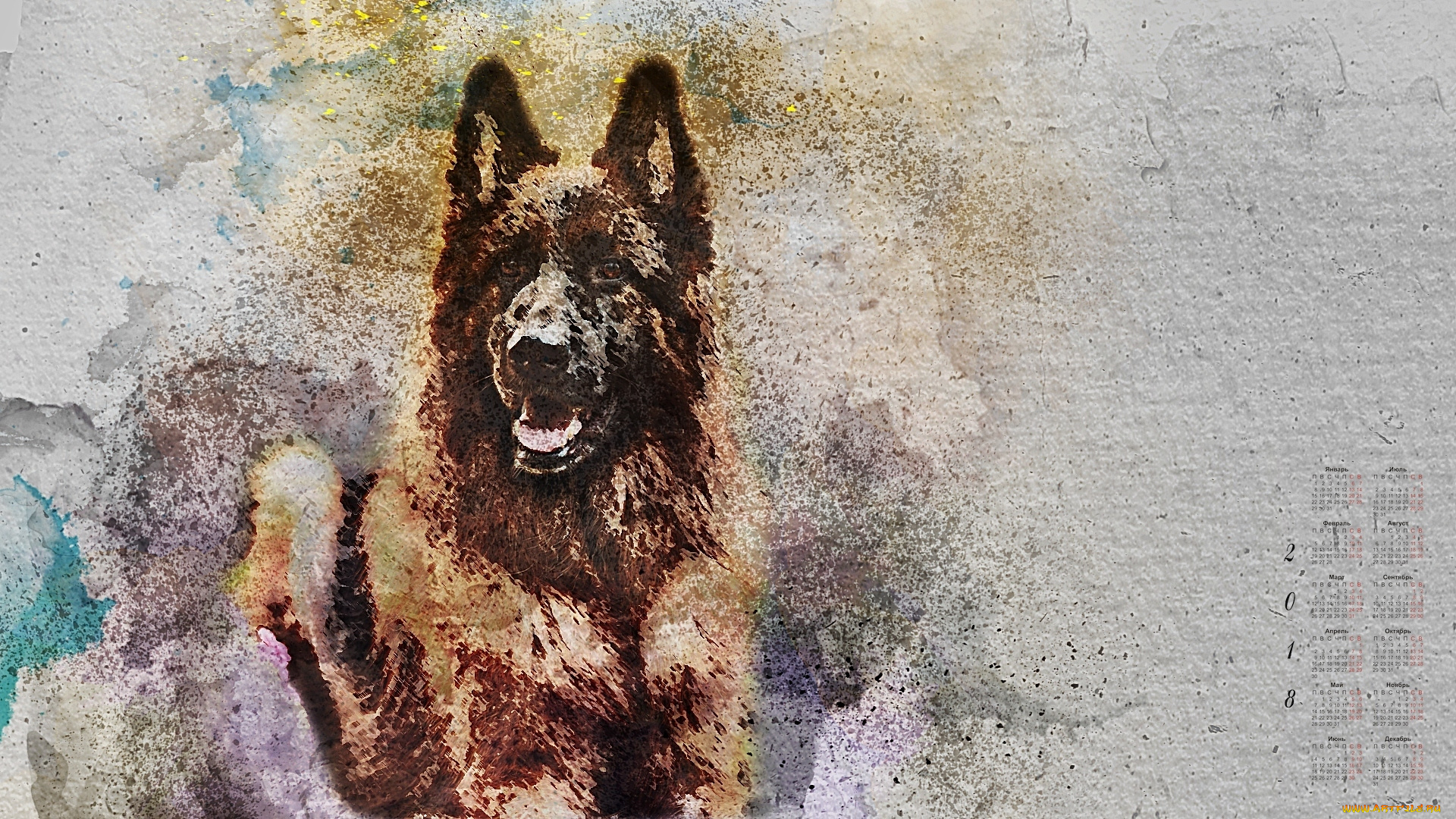 календари, компьютерный, дизайн, 2018, собака, взгляд, узор