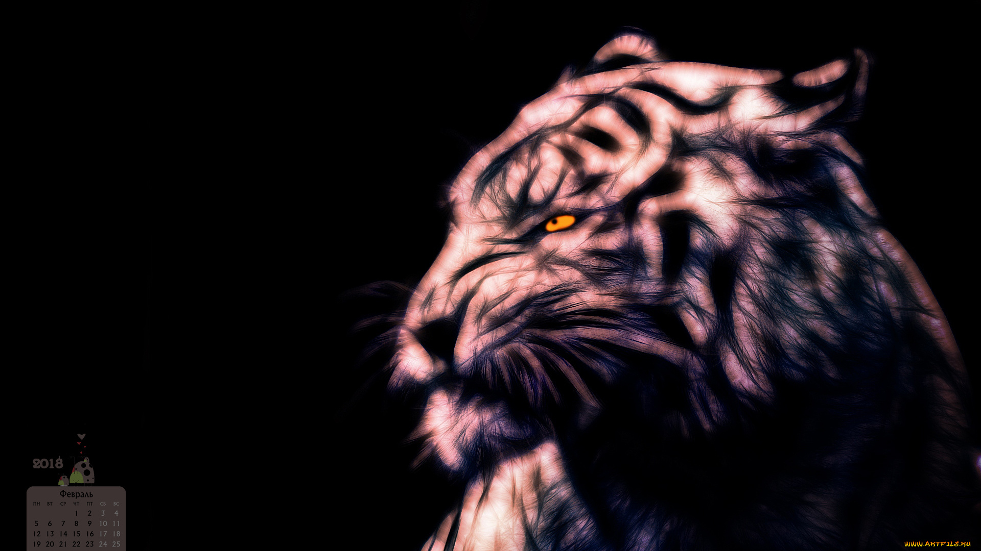 календари, компьютерный, дизайн, тигр, 2018, профиль