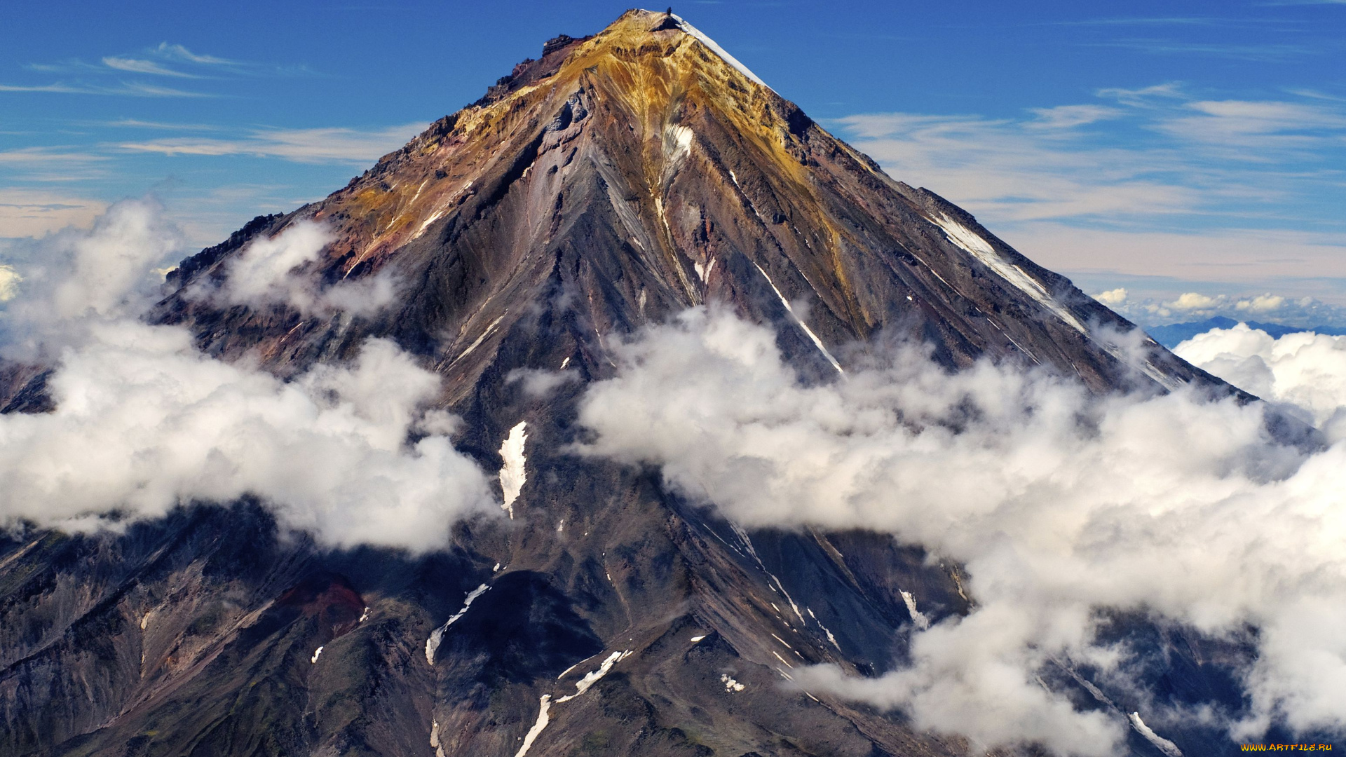 камчатка, природа, горы, облака, гора, сопка