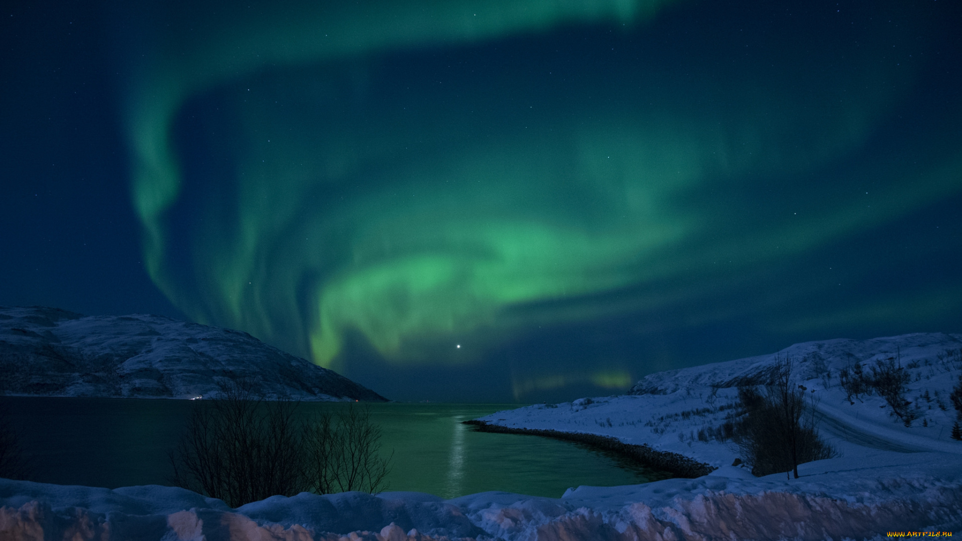 природа, северное, сияние, простор