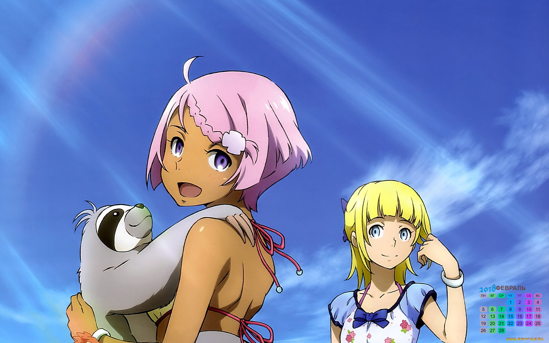 календари, аниме, девушка, 2018, взгляд, животное