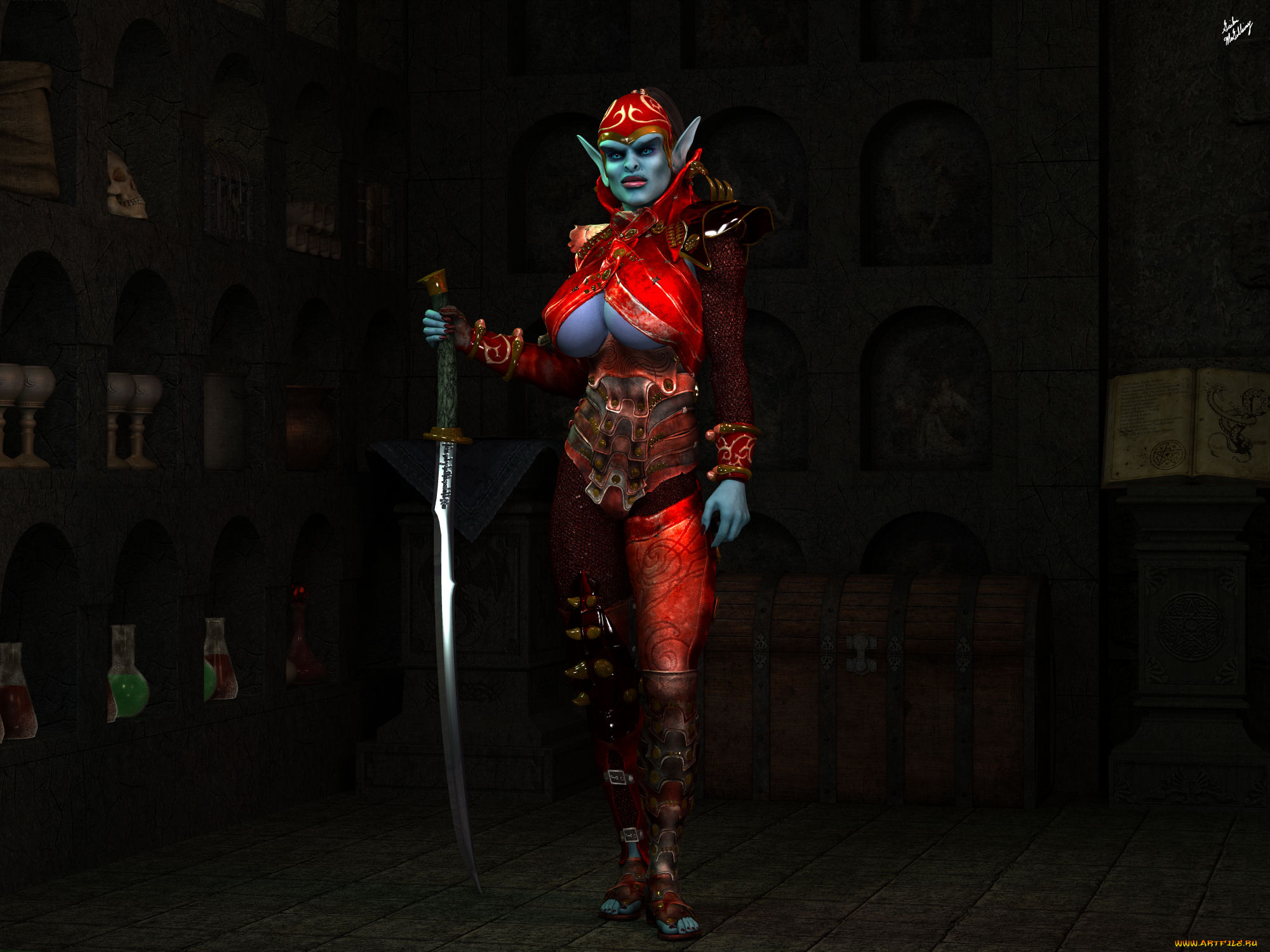 3д, графика, эльфы, , elves, фон, взгляд, эльфийка