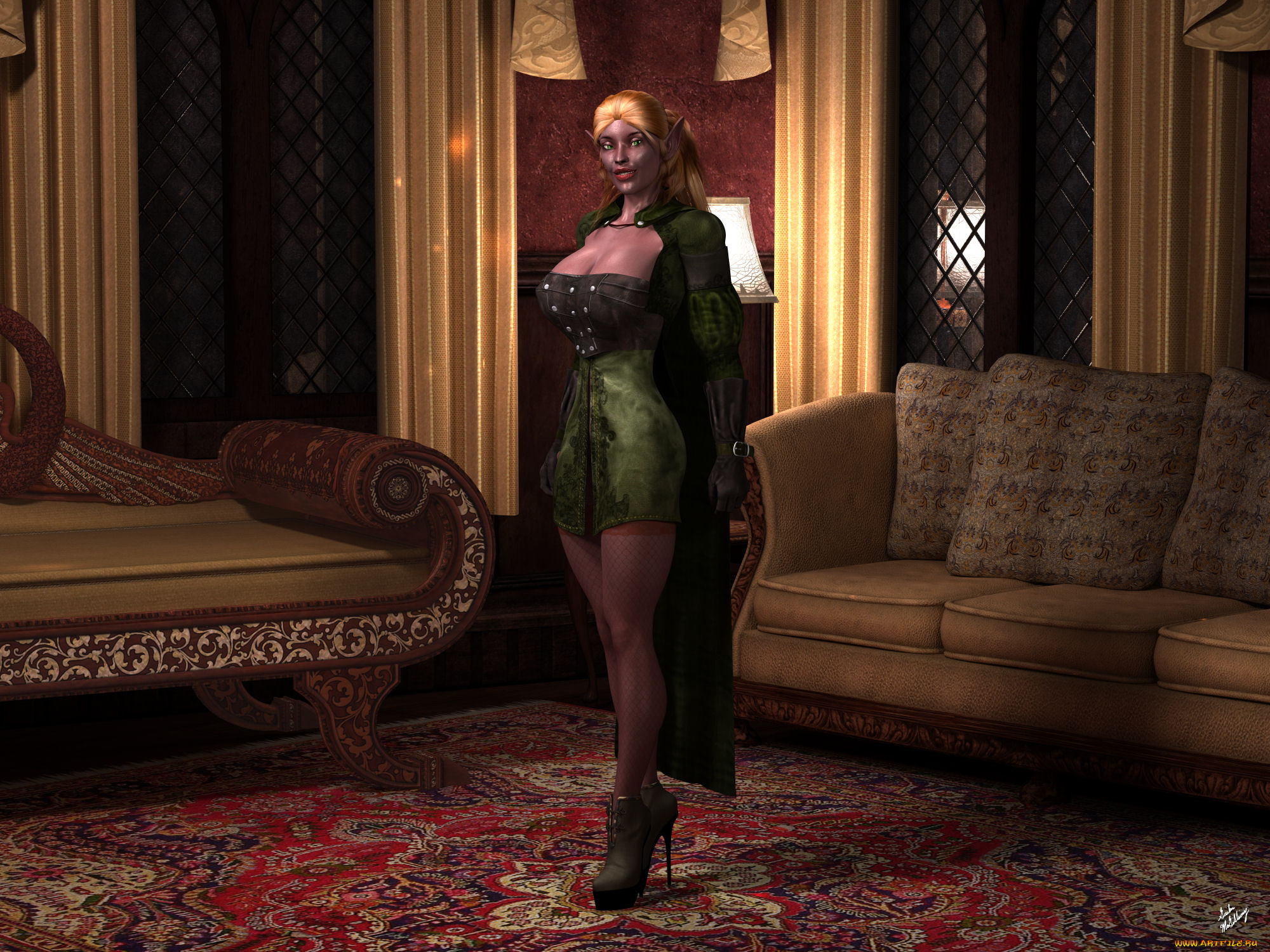 3д, графика, эльфы, , elves, взгляд, фон, эльфийка