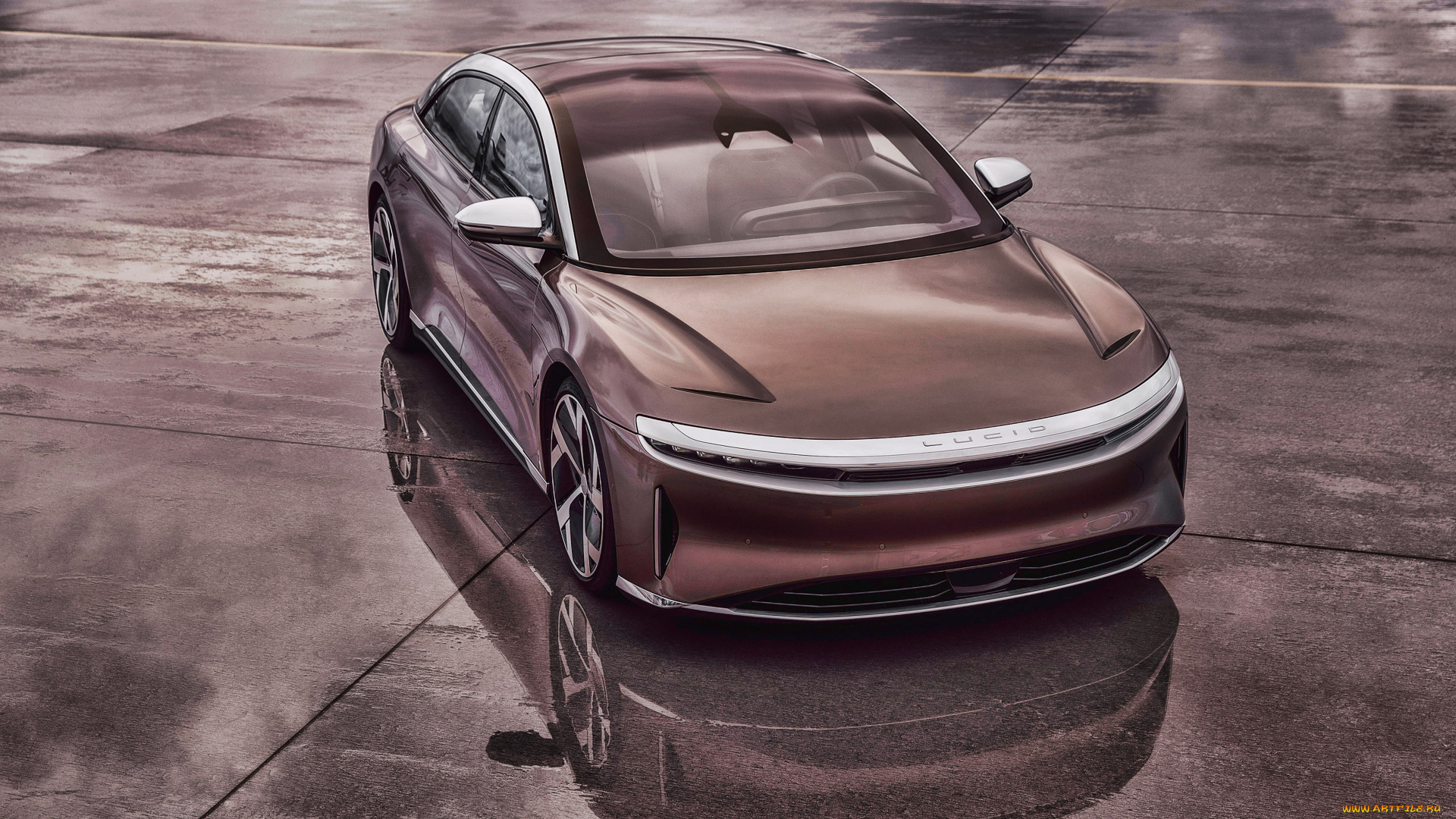 2021, lucid, air, автомобили, lucid, 2021, air, 4k, вид, спереди, экстерьер, электромобиль, новый, коричневый, купе