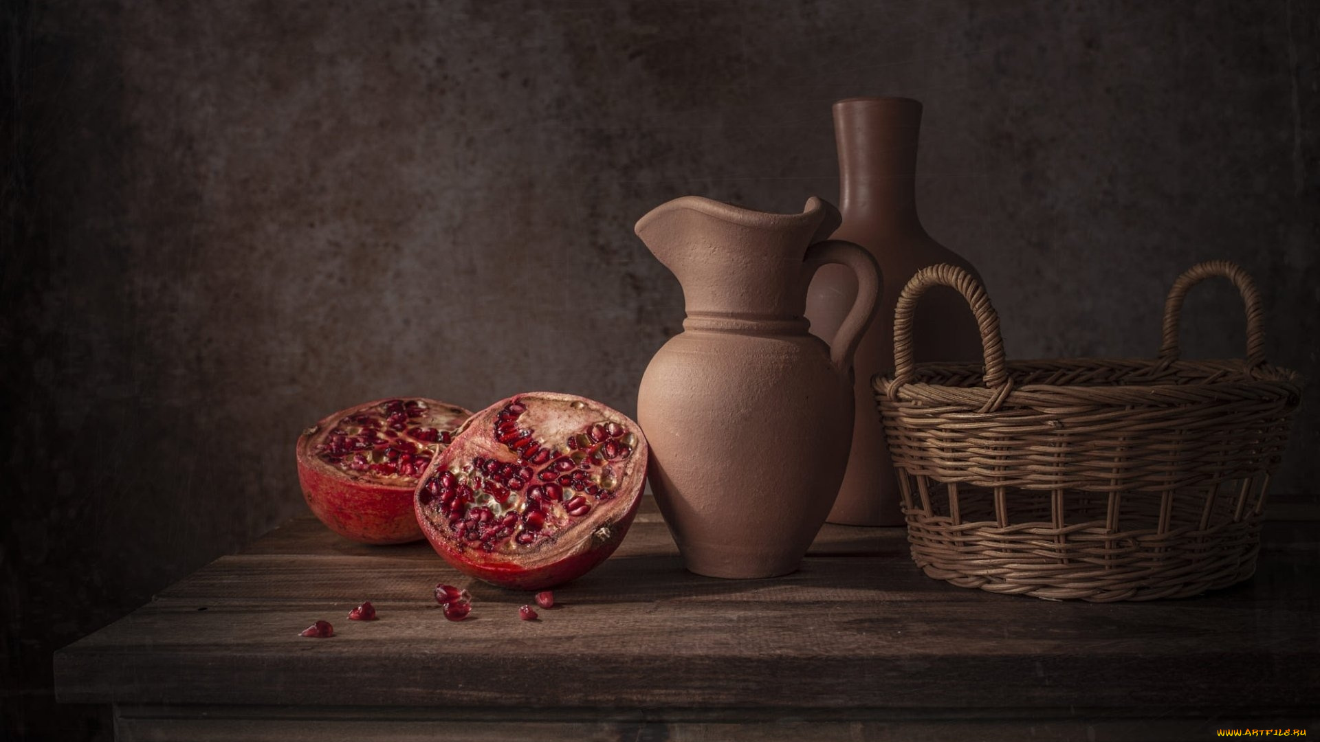 еда, гранат, корзина, гранаты, кувшины, зерна