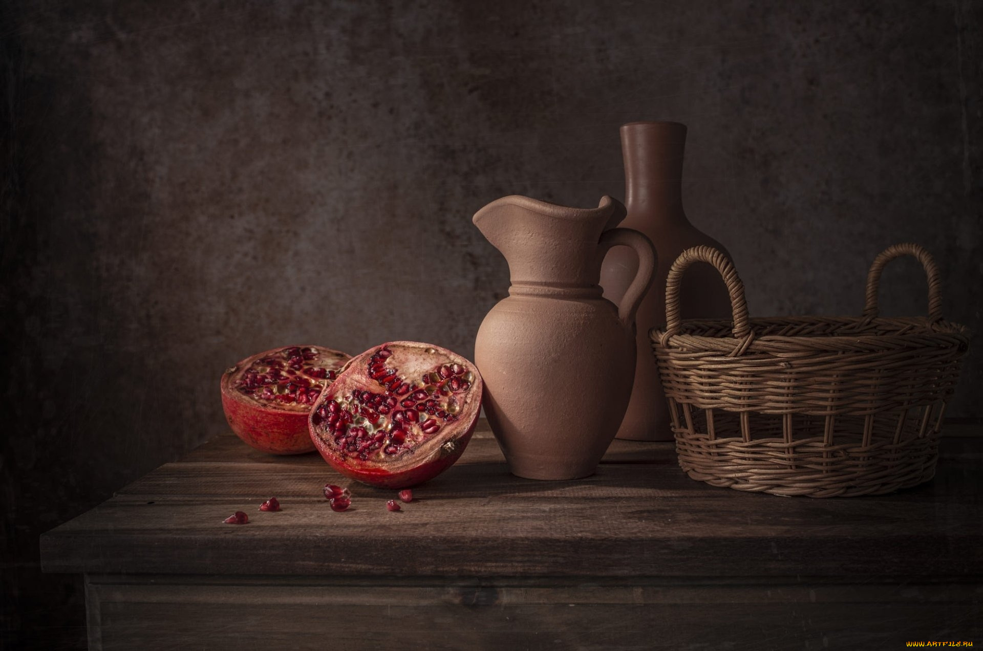 еда, гранат, корзина, гранаты, кувшины, зерна