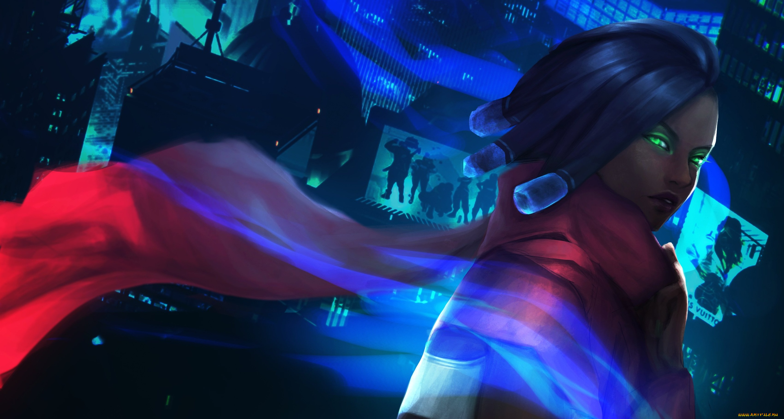 видео, игры, league, of, legends, взгляд, плащ, город, неон, ekko