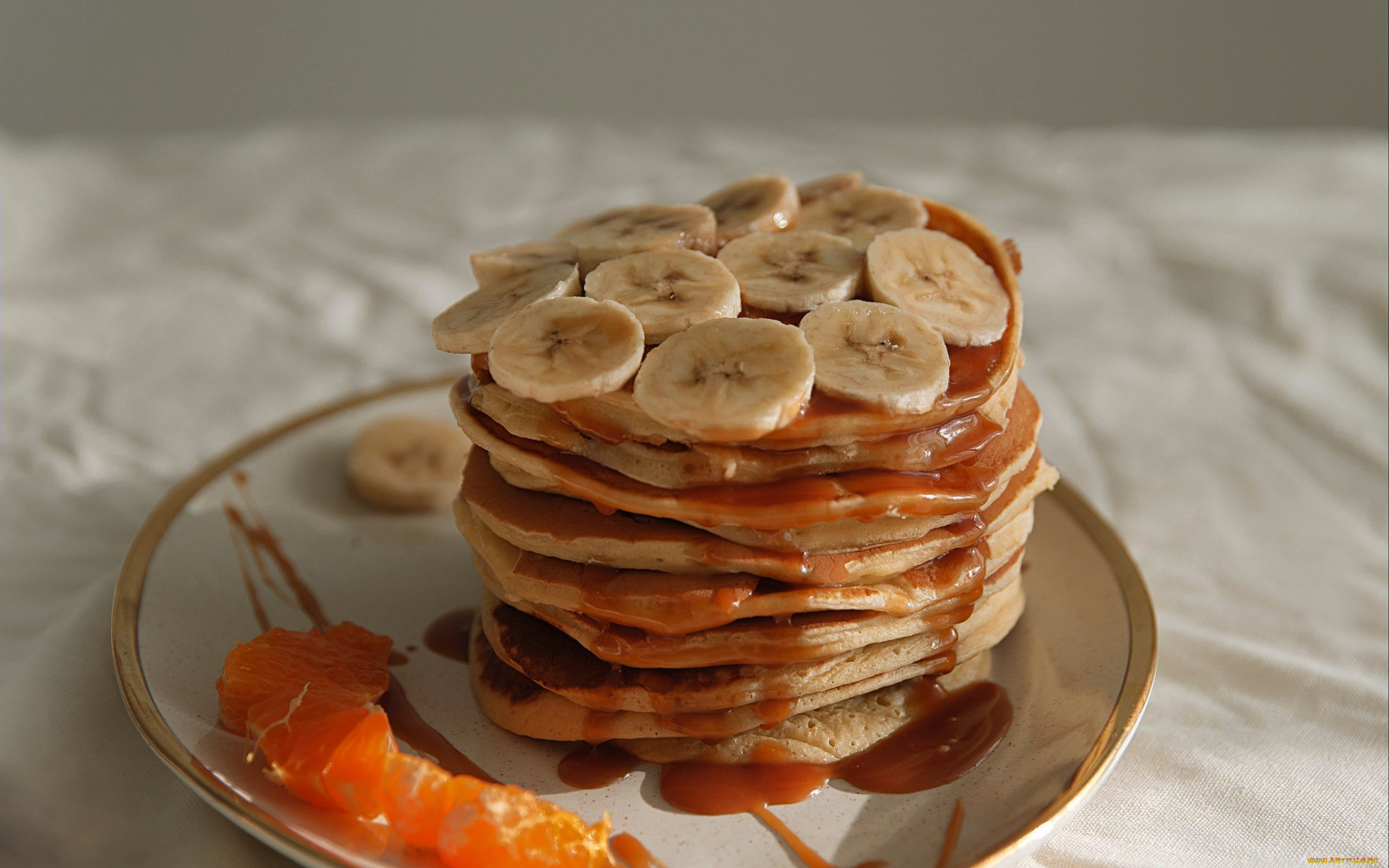 еда, блины, , оладьи, мед, оладьи, бананы, десерт
