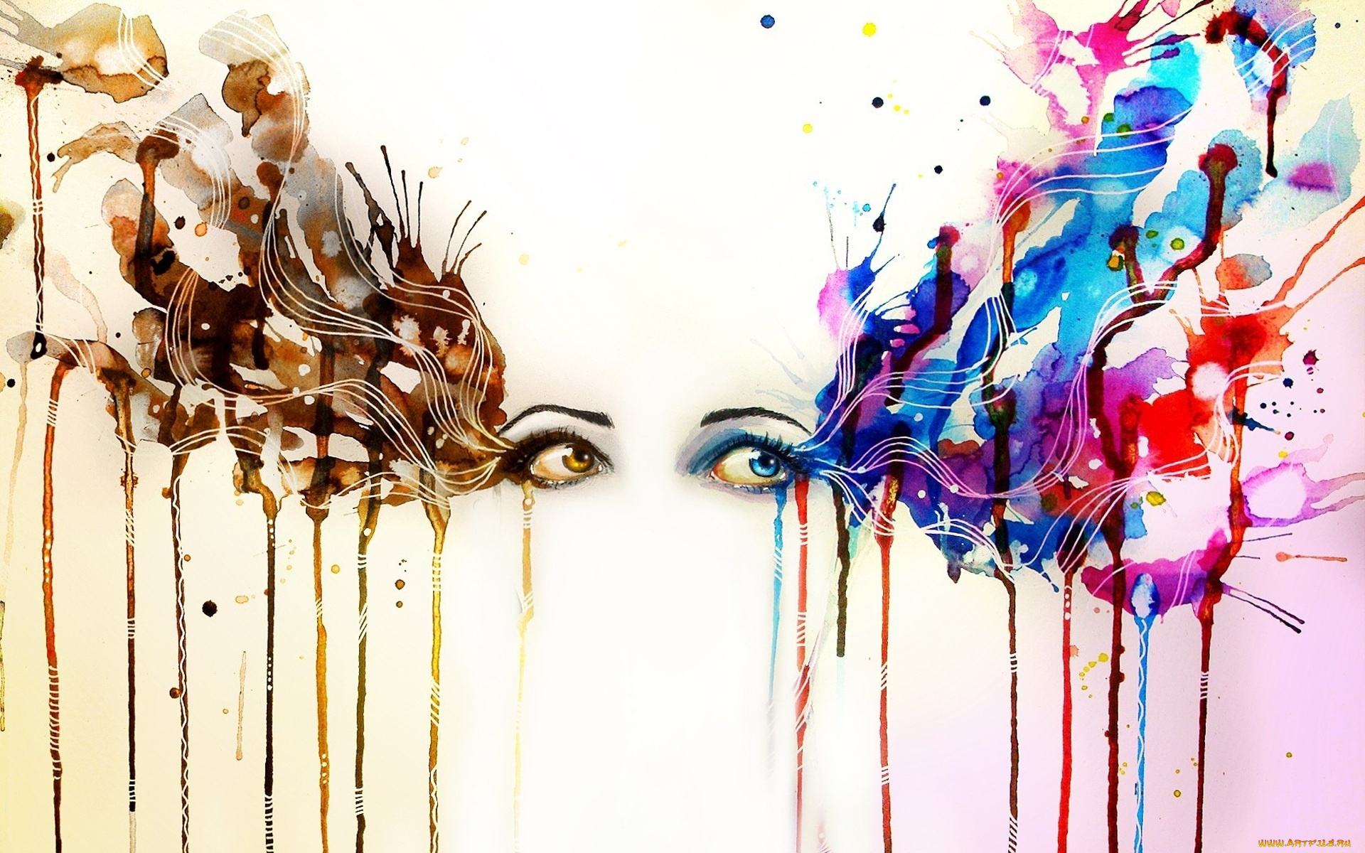 рисованное, люди, глаза, цвета, слезы, краски, потеки