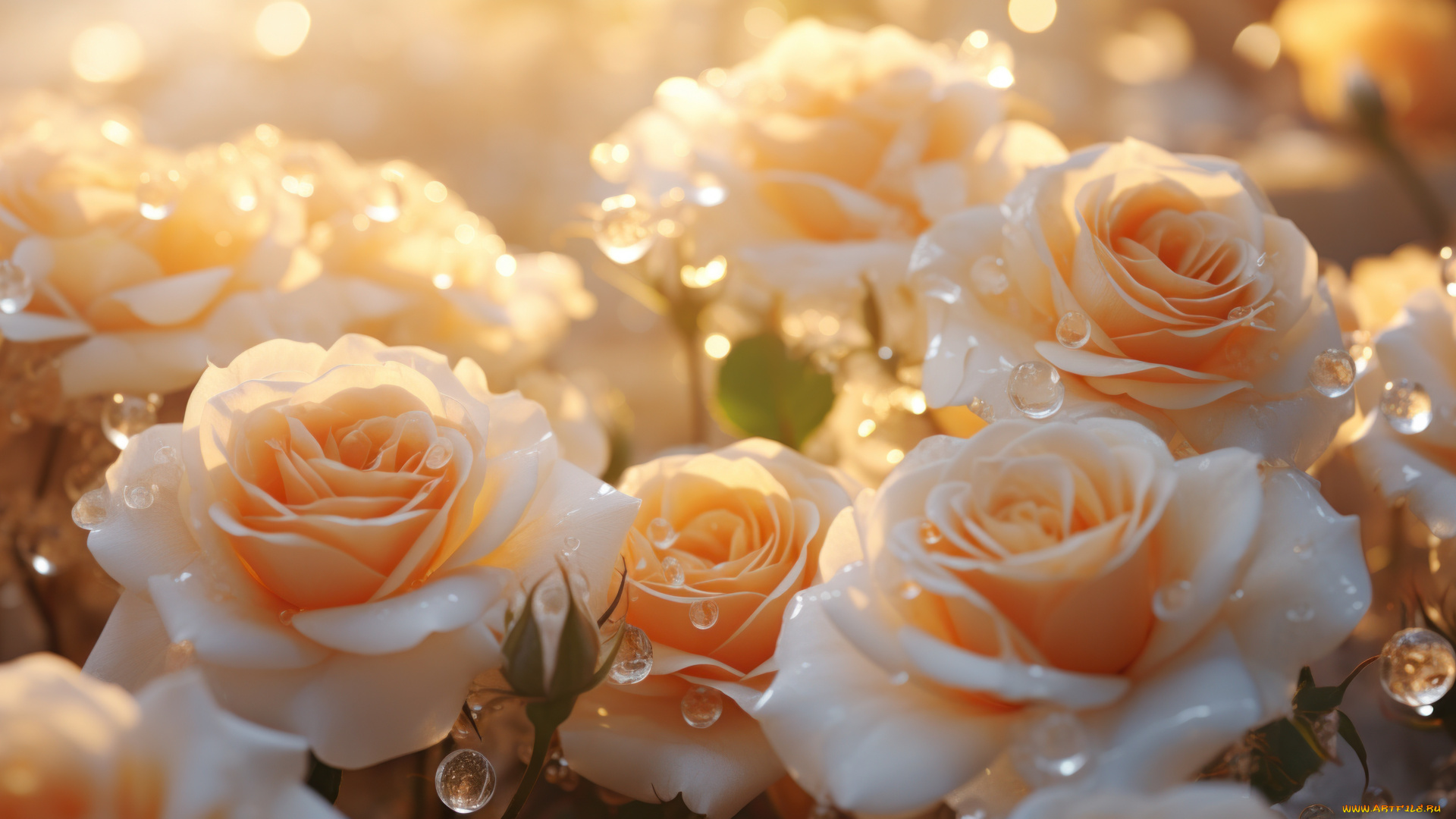 еда-, meal, 3д, графика, цветы, , flowers, свет, цветы, розы, букет, нежные, белые, кремовые, ии-арт