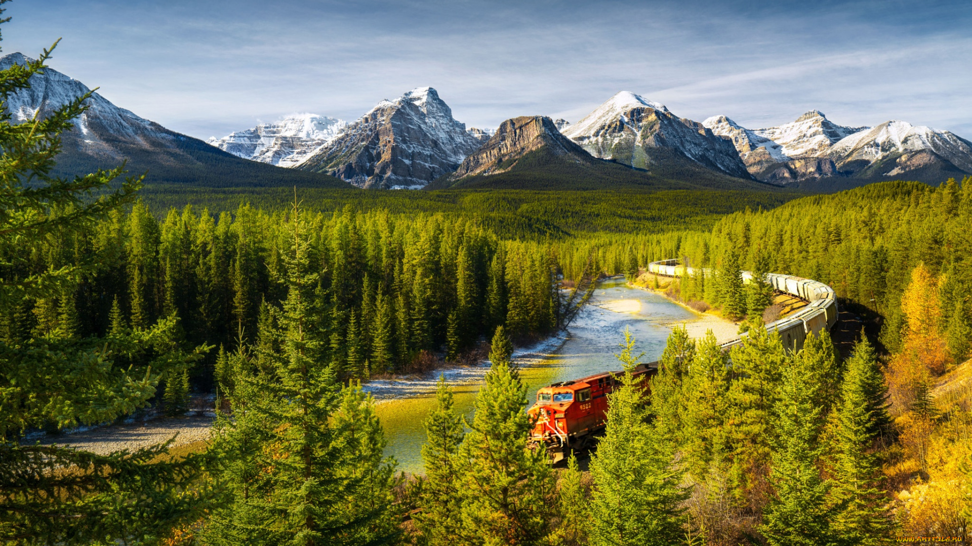 техника, поезда, осень, лес, горы, поезд, железная, дорога