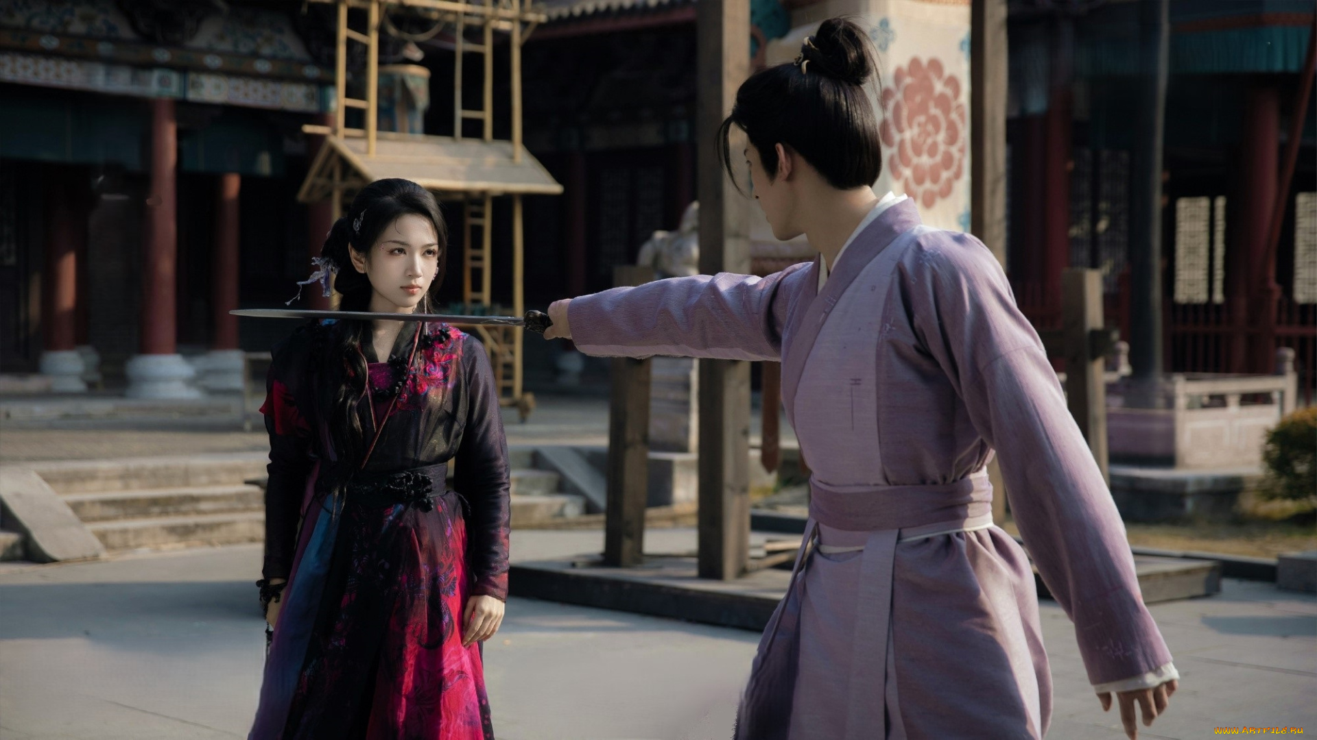 кино, фильмы, moonlight, mystique, девушка, парень, меч, поединок, двор