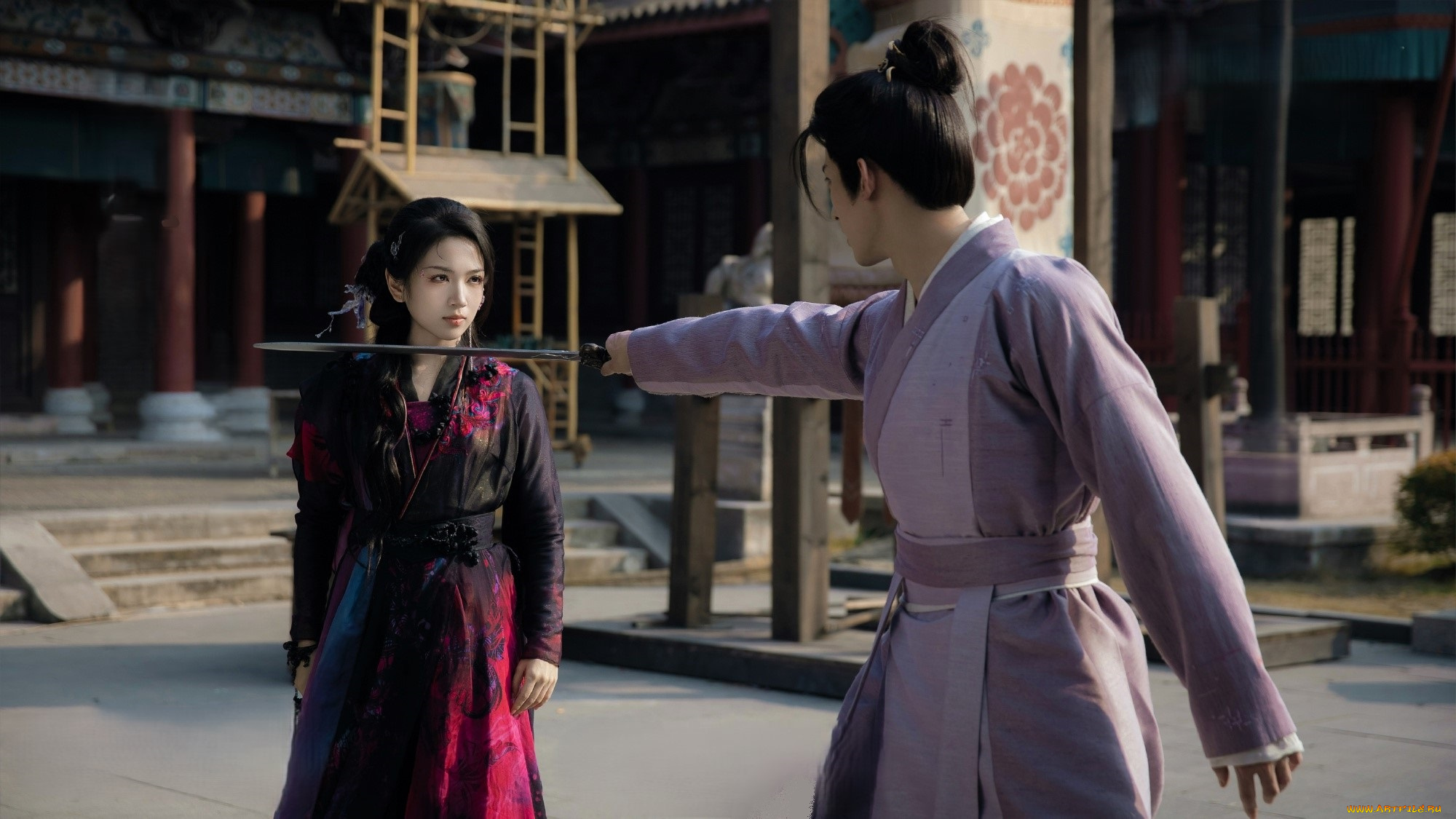 кино, фильмы, moonlight, mystique, девушка, парень, меч, поединок, двор