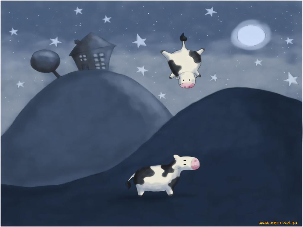 рисованные, животные, коровы