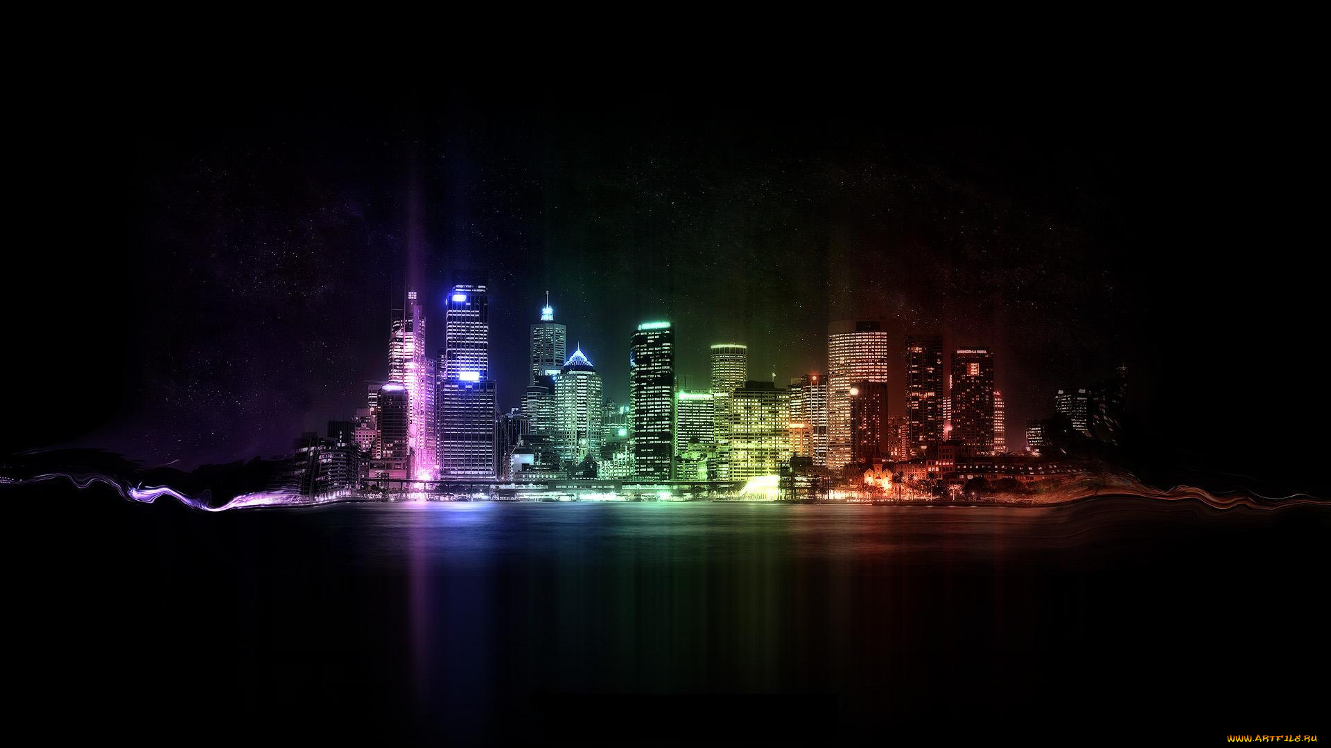 города, огни, ночного