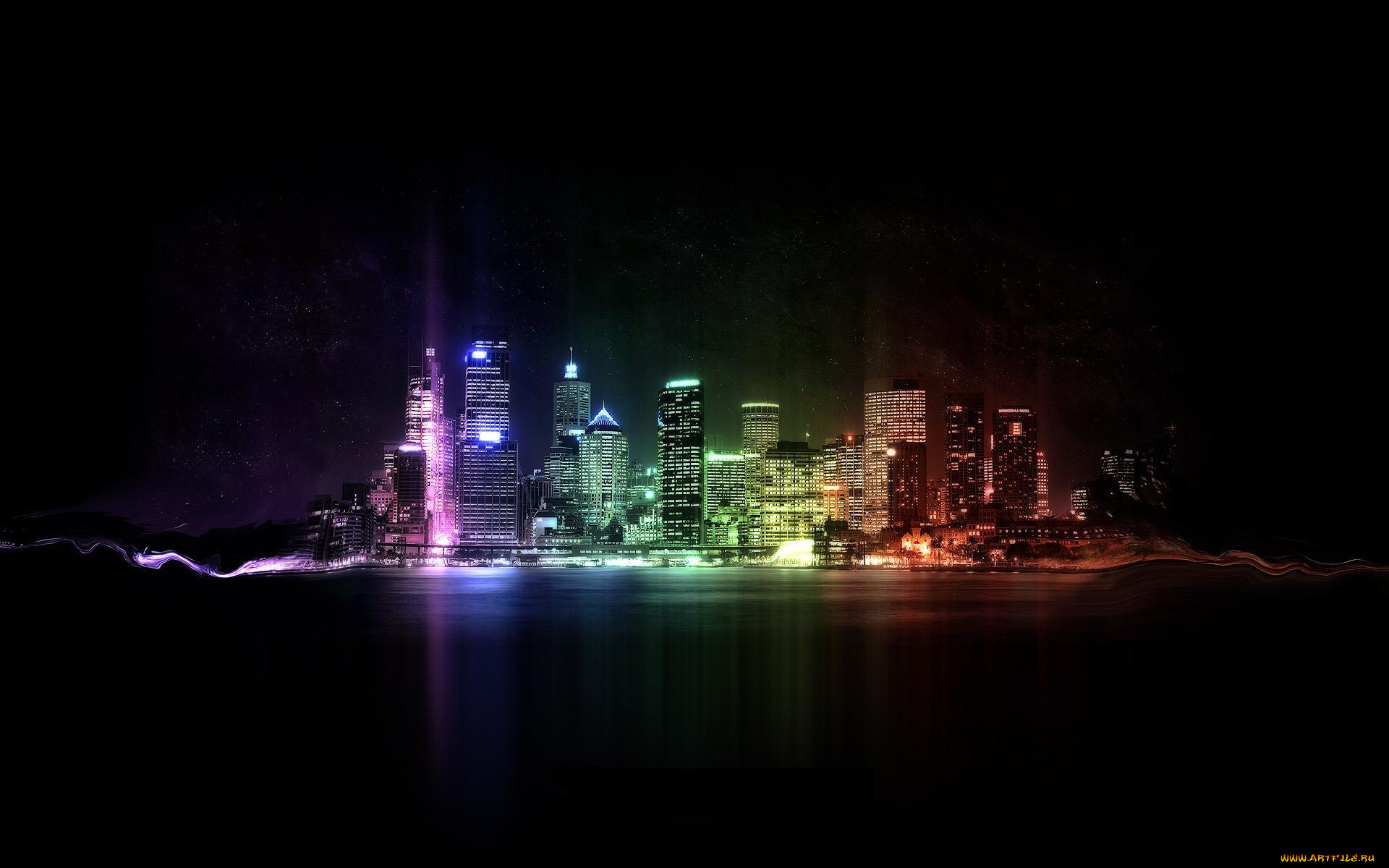 города, огни, ночного