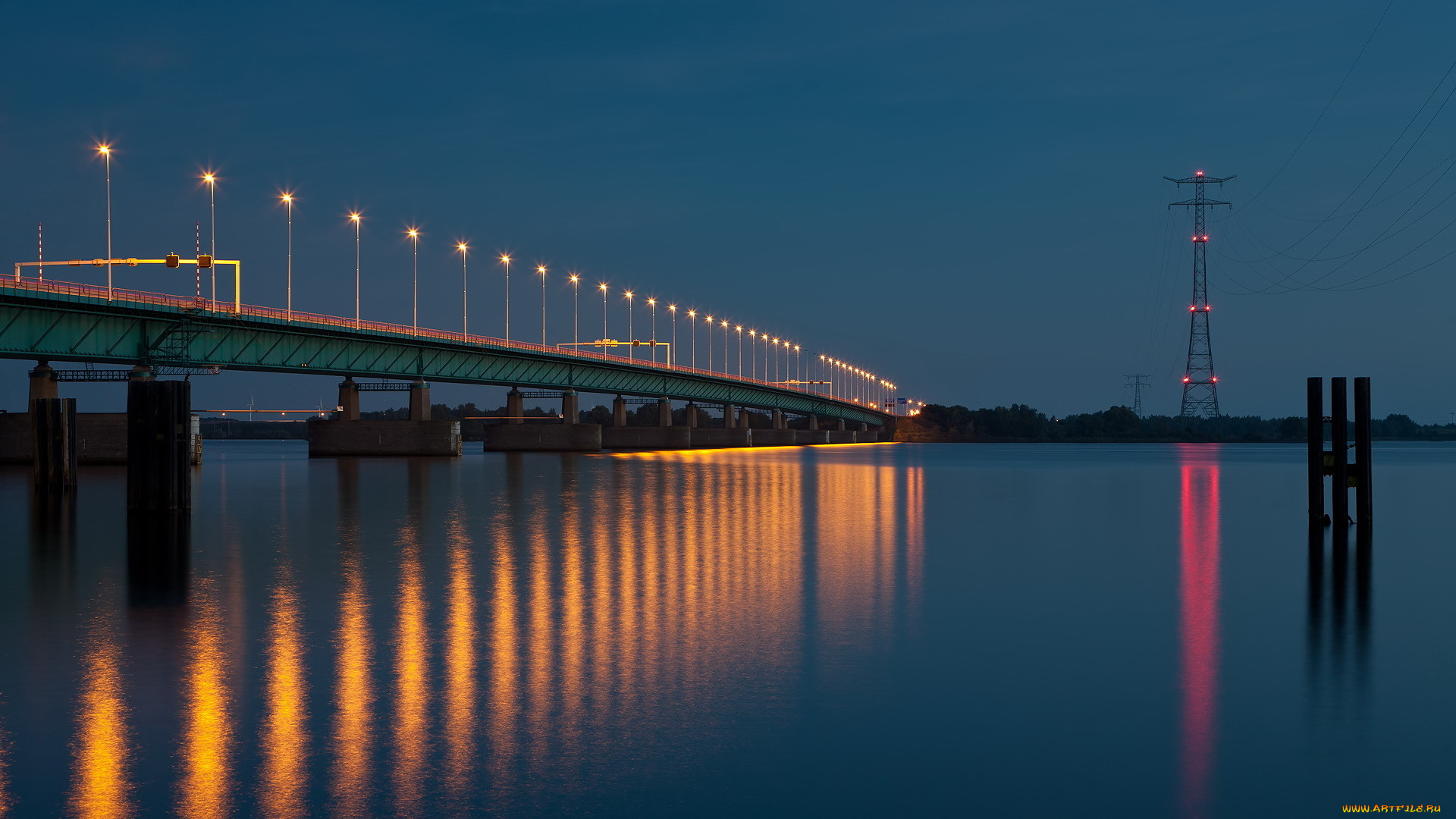 города, мосты, ночь, мост, река