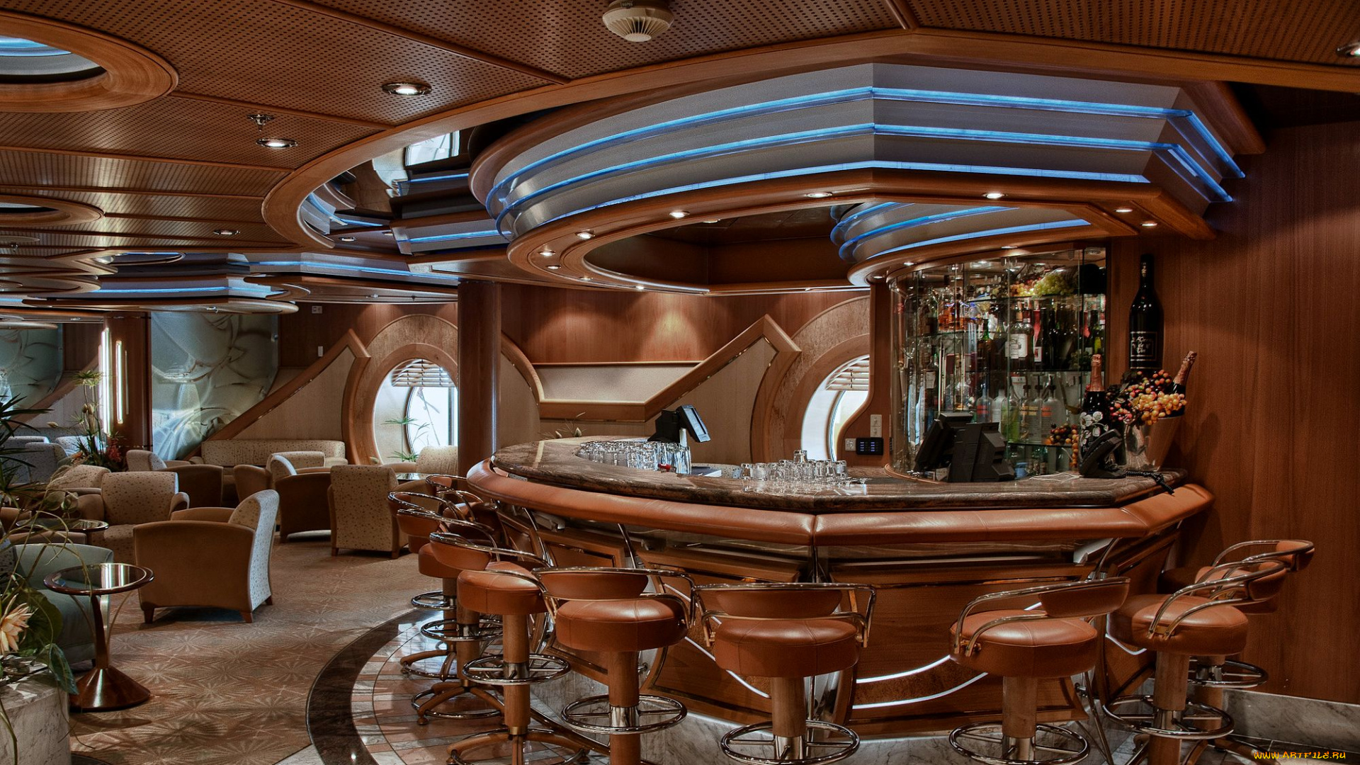 интерьер, каюты, помещения, на, корабле, бар, круиз, лайнер, кресла