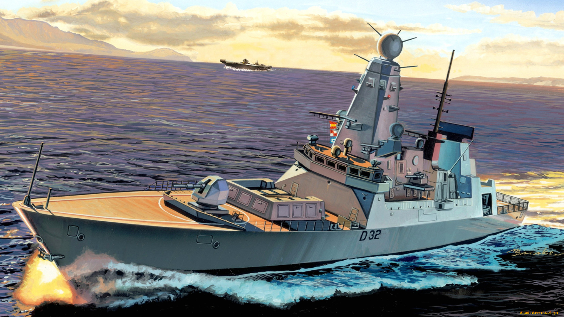 корабли, рисованные, катер