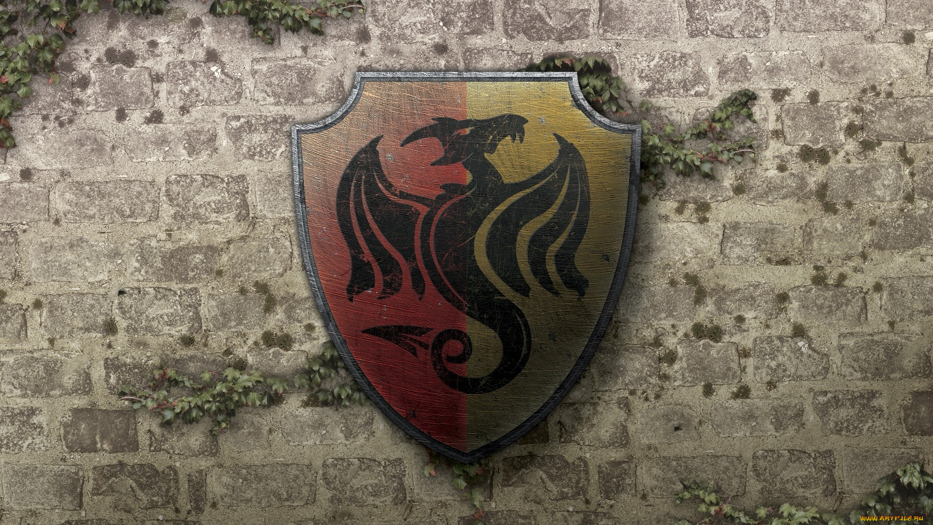 разное, надписи, логотипы, знаки, герб, дракон, стена
